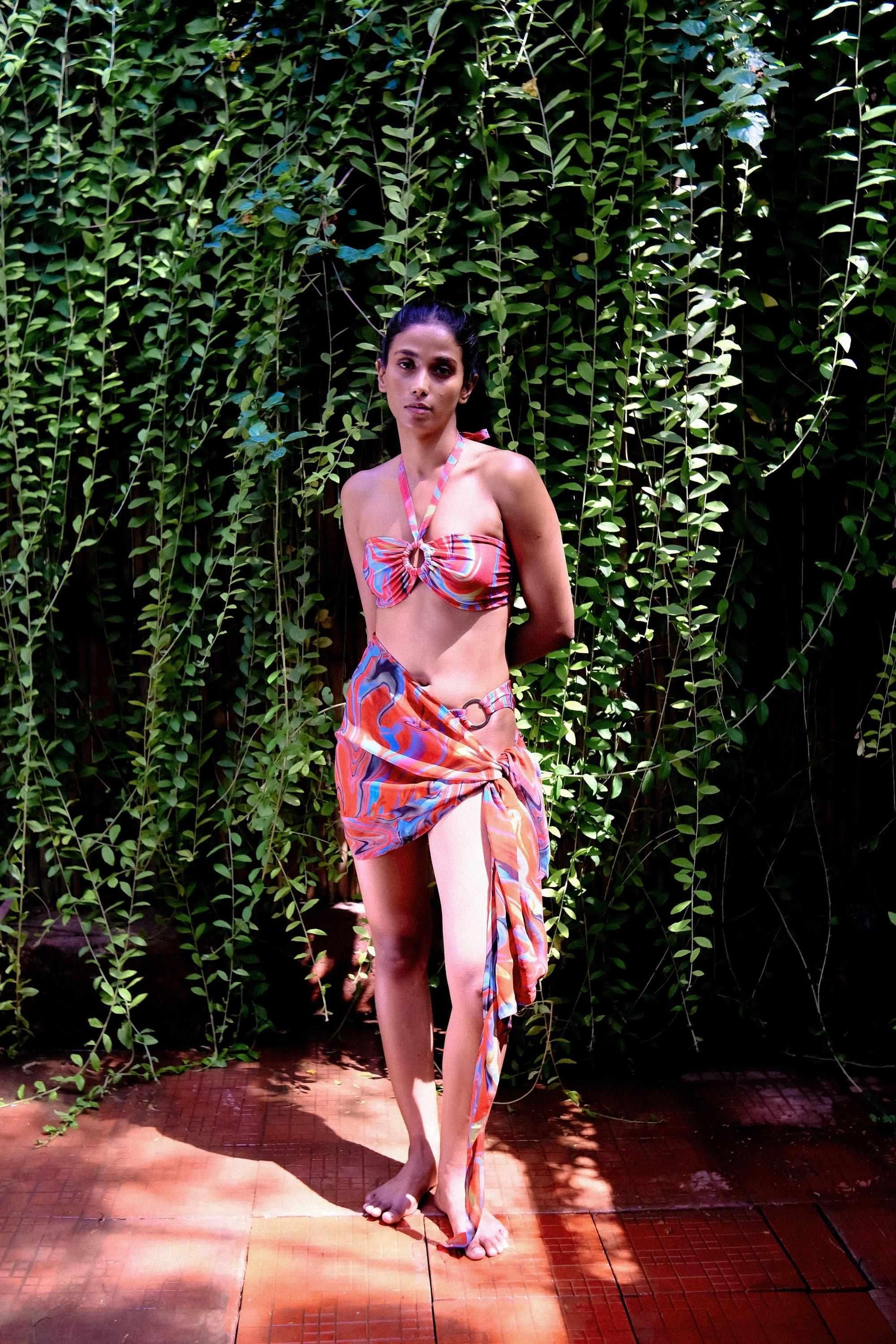 Cayenne Wave Short Tie Up Wrap Over Sarong