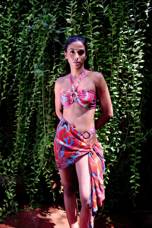 Cayenne Wave Short Tie Up Wrap Over Sarong