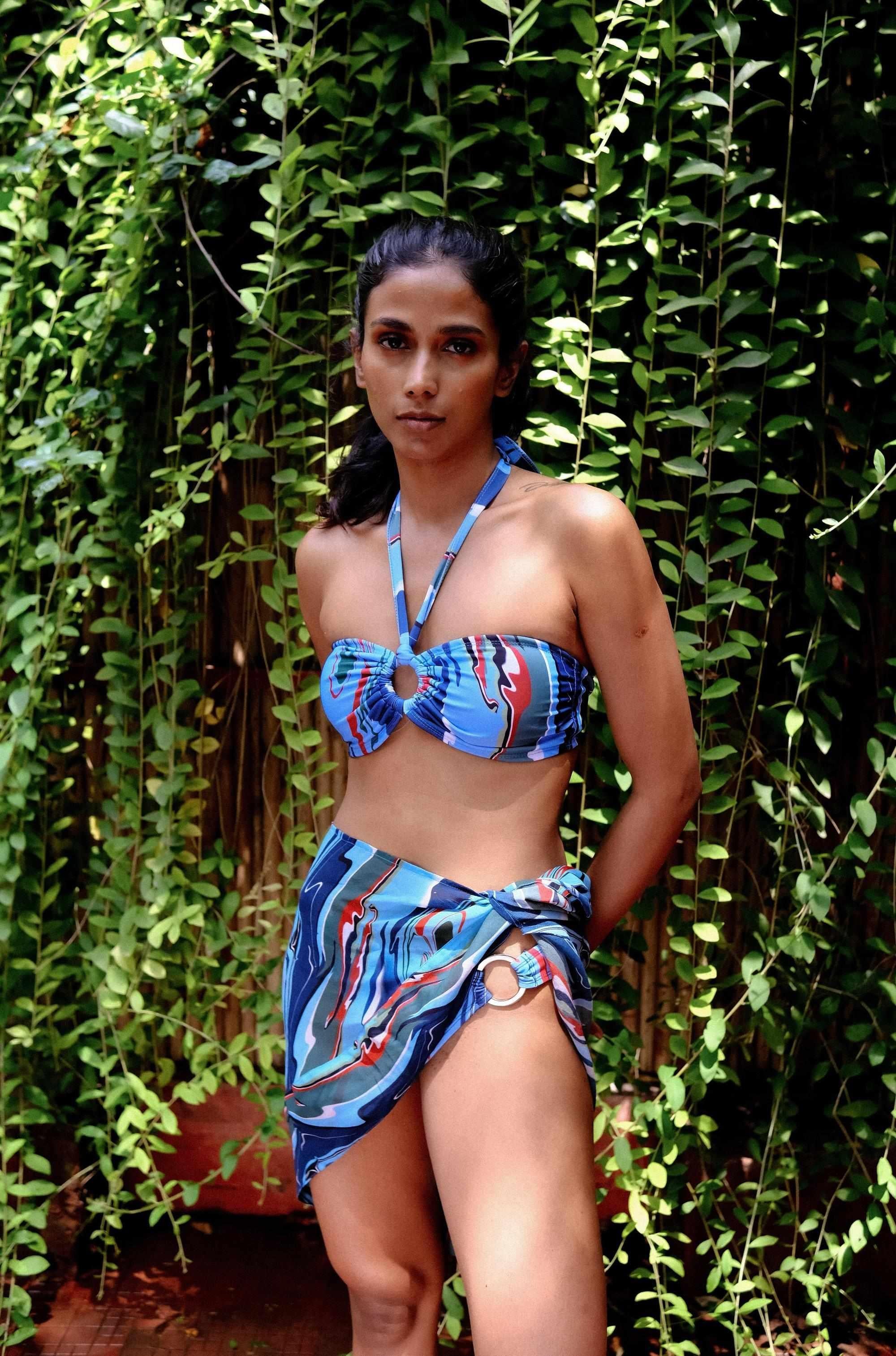 Cosmic Wave Ring Bikini Top with Removable Halter String-Swimwear-izsi-IZSI