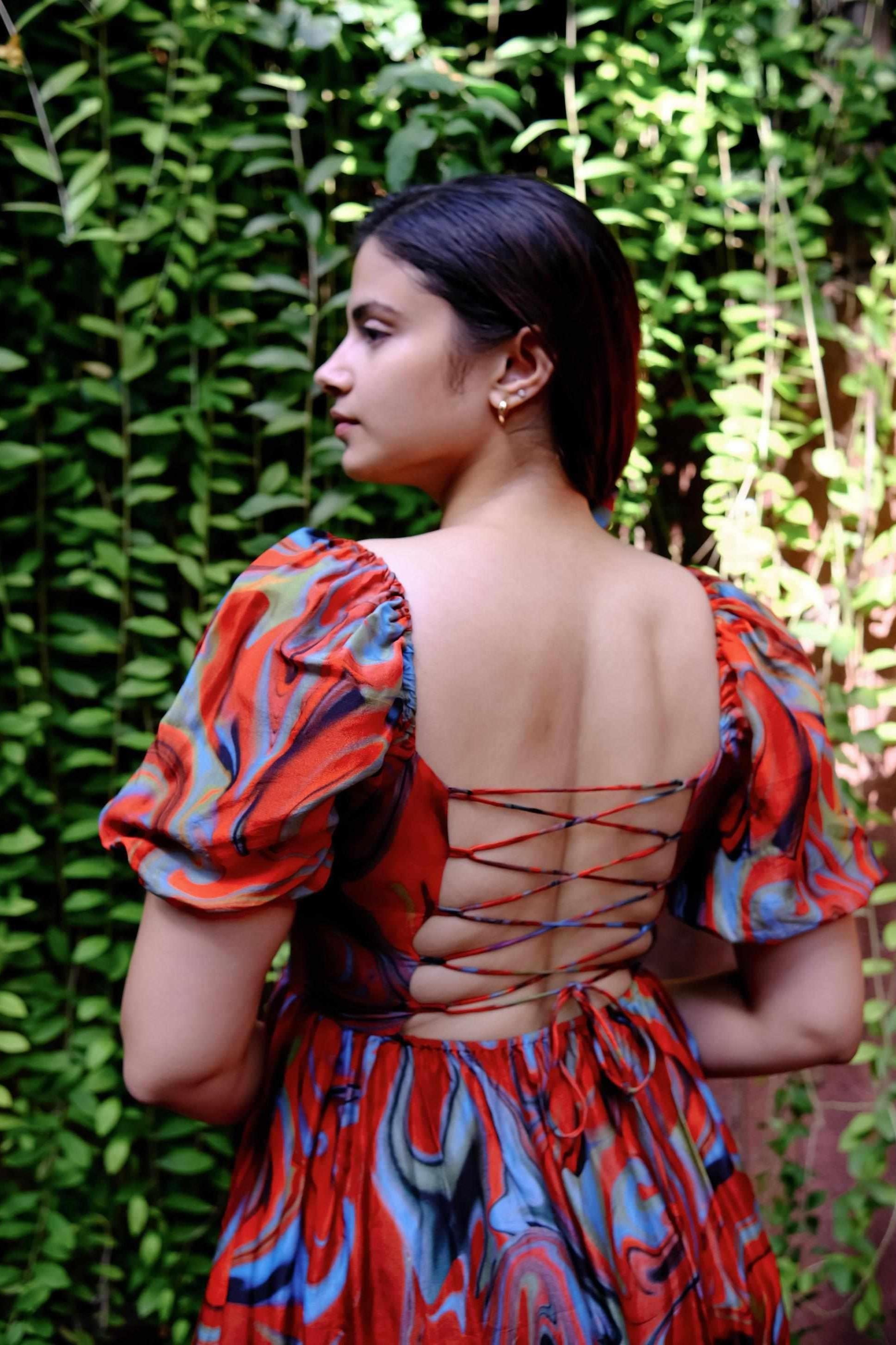 Cayenne Wave Back Tie Up Corset Dress With Pockets