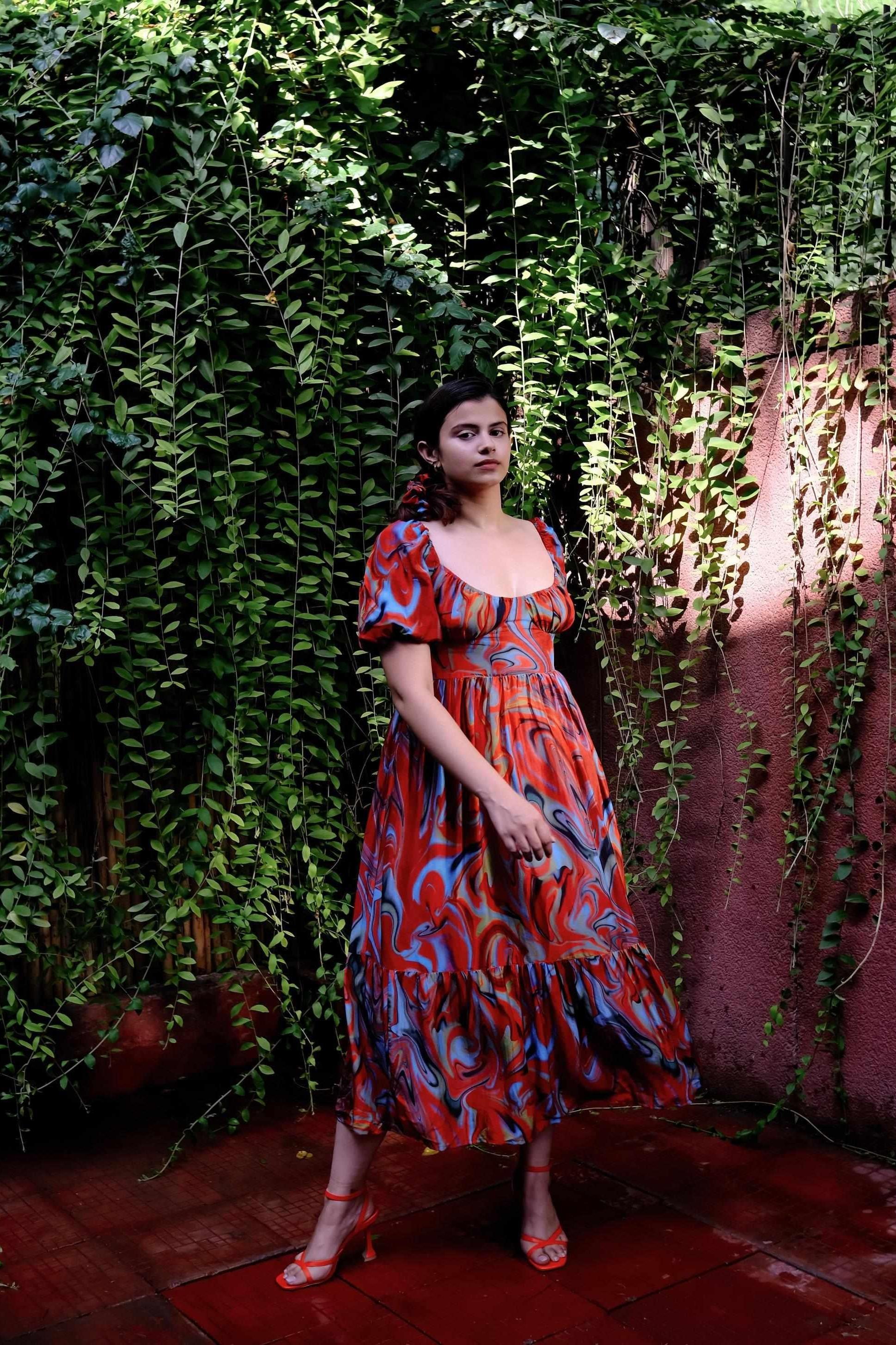 Cayenne Wave Back Tie Up Corset Dress With Pockets