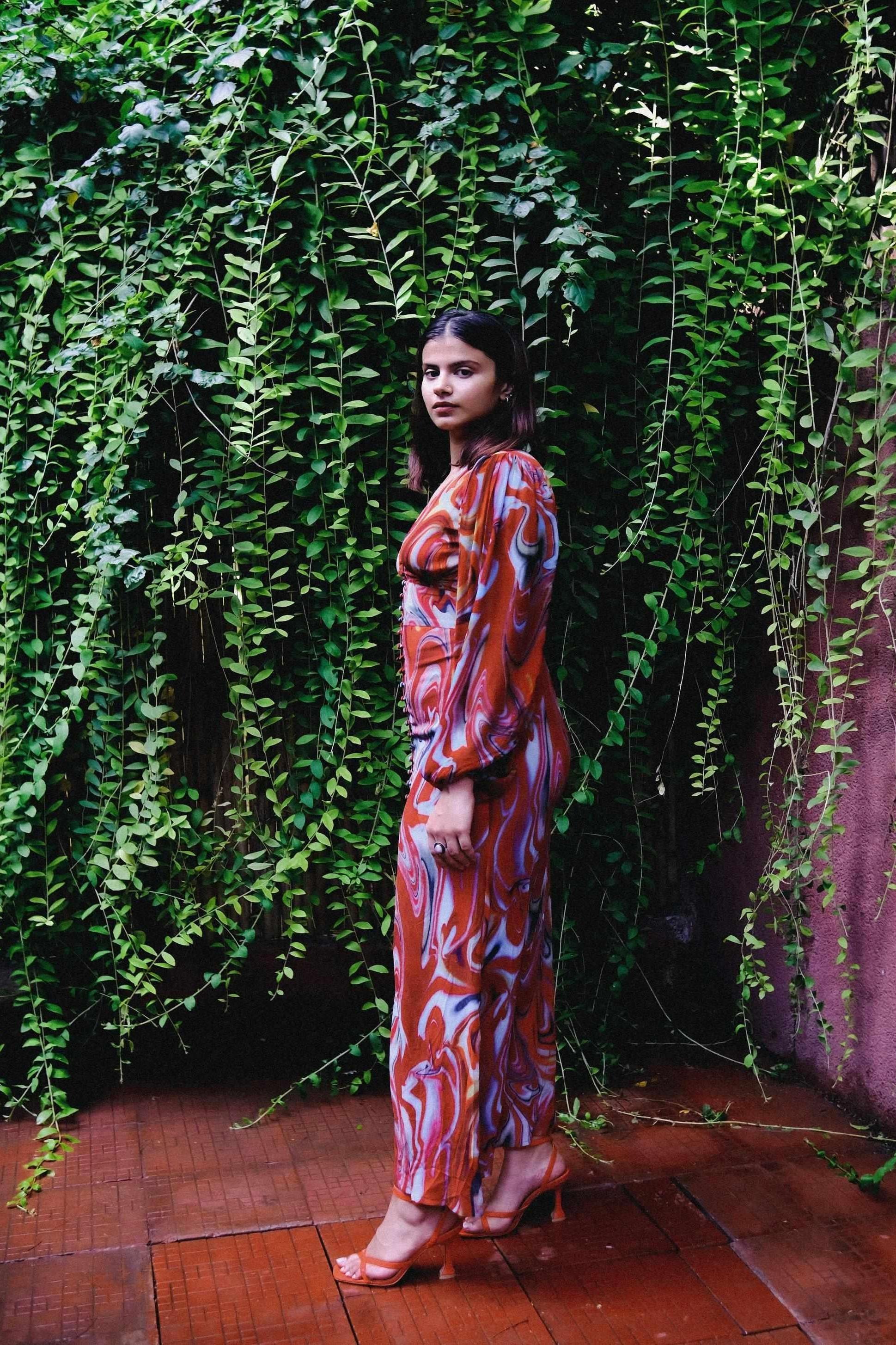 Cayenne Wave Bishop Sleeved Dress