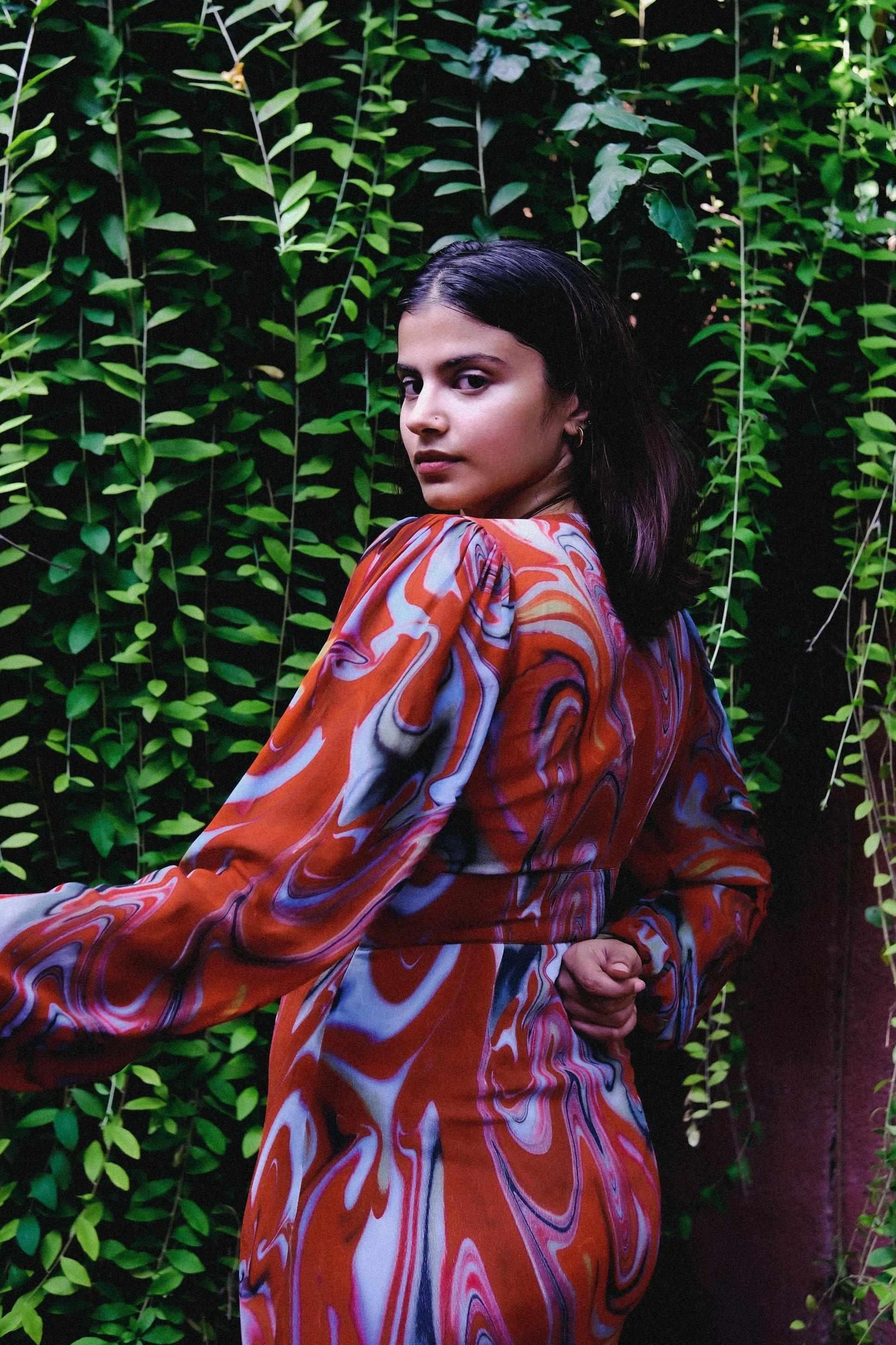 Cayenne Wave Bishop Sleeved Dress