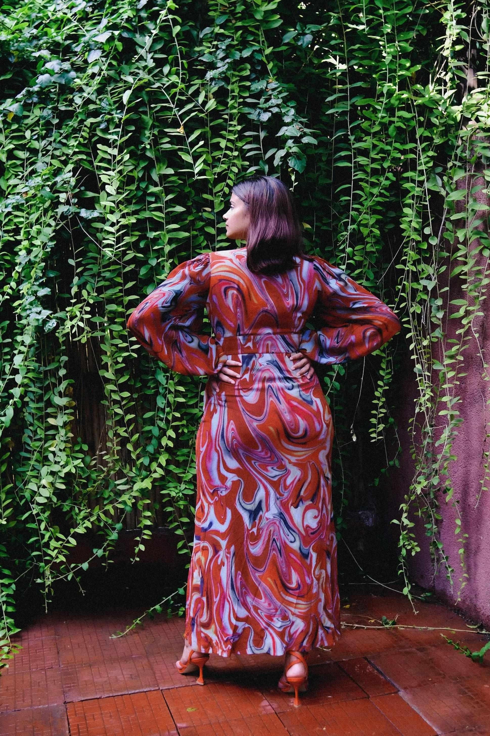 Cayenne Wave Bishop Sleeved Dress