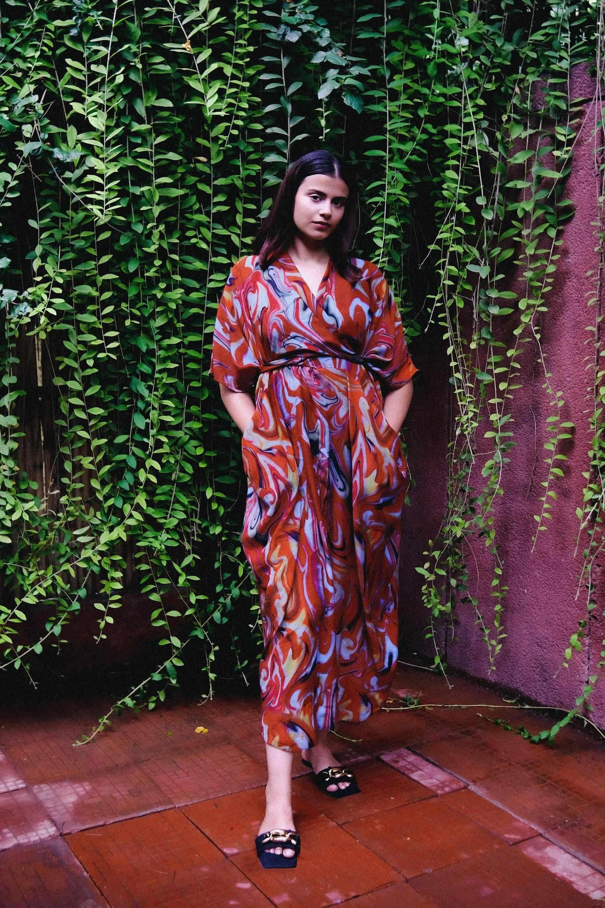 Cayenne Wave Front Or Back Tie Kaftaan Dress-izsi-IZSI