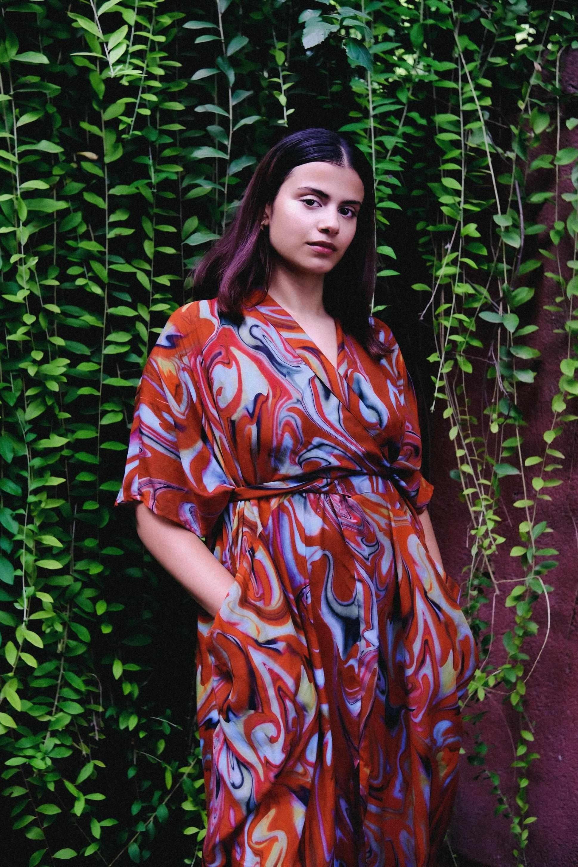 Cayenne Wave Front Or Back Tie Kaftaan Dress