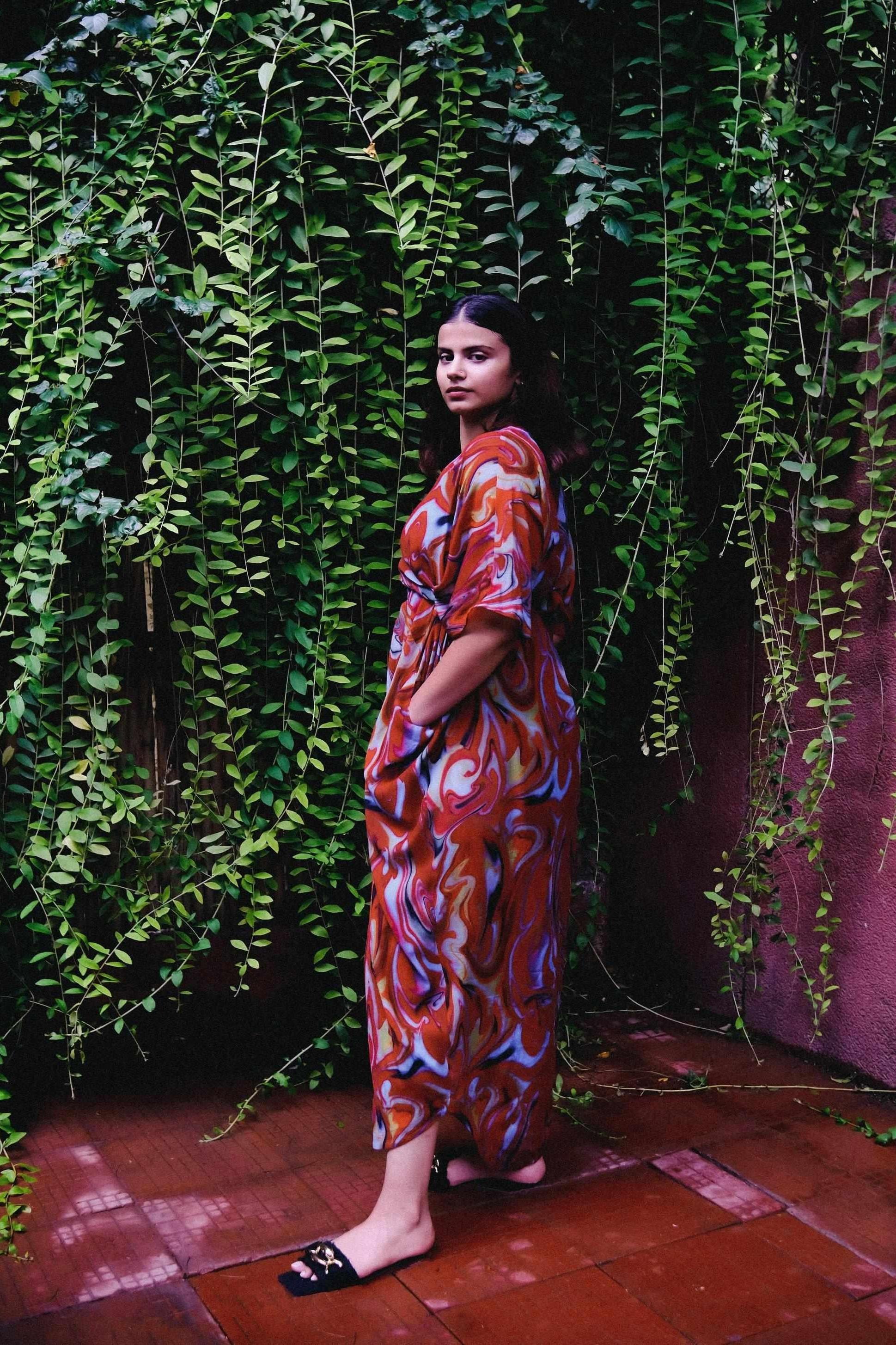 Cayenne Wave Front Or Back Tie Kaftaan Dress