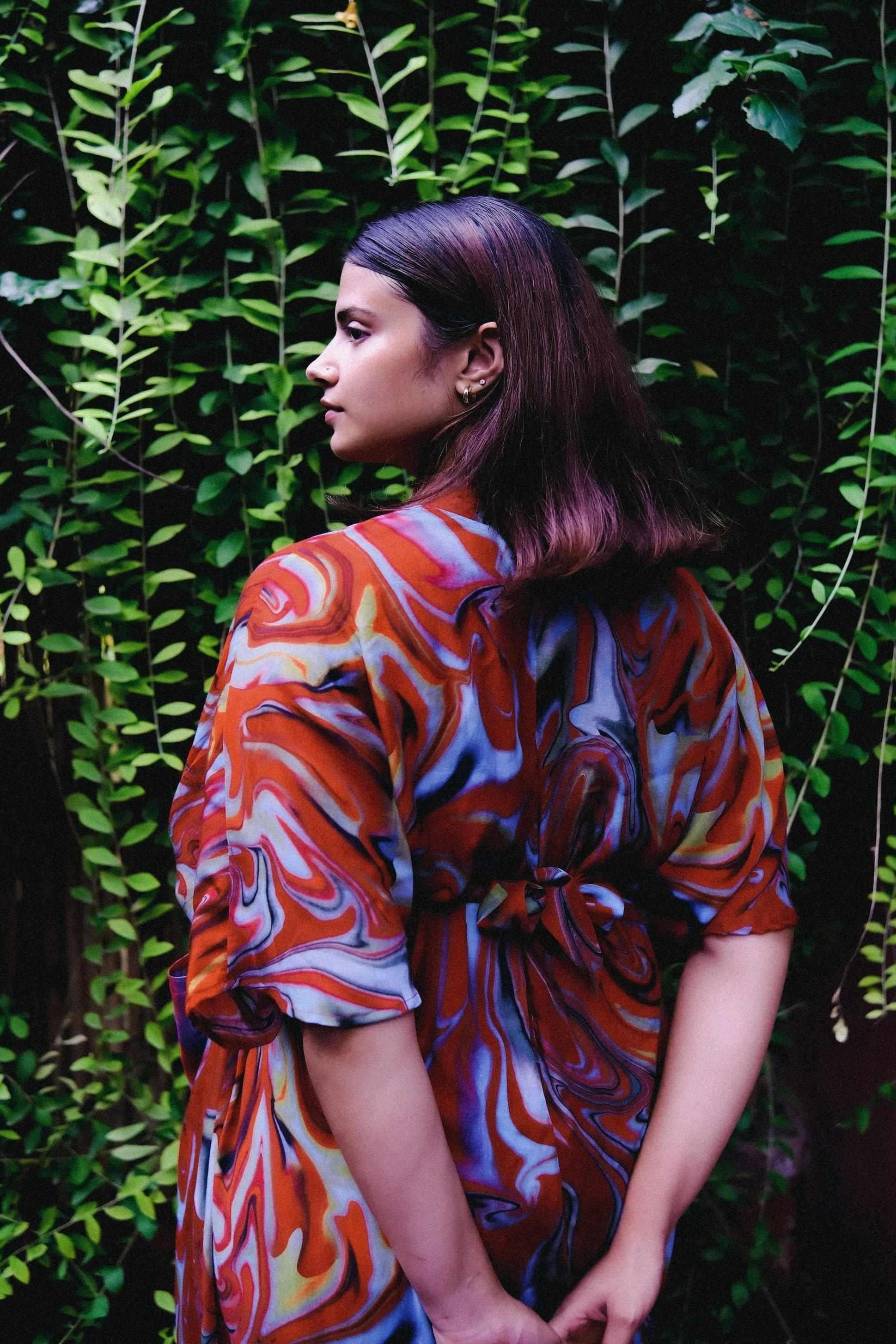 Cayenne Wave Front Or Back Tie Kaftaan Dress