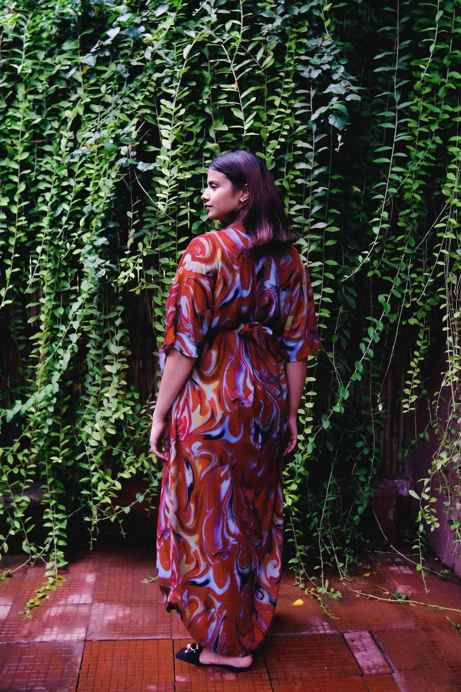 Cayenne Wave Front Or Back Tie Kaftaan Dress