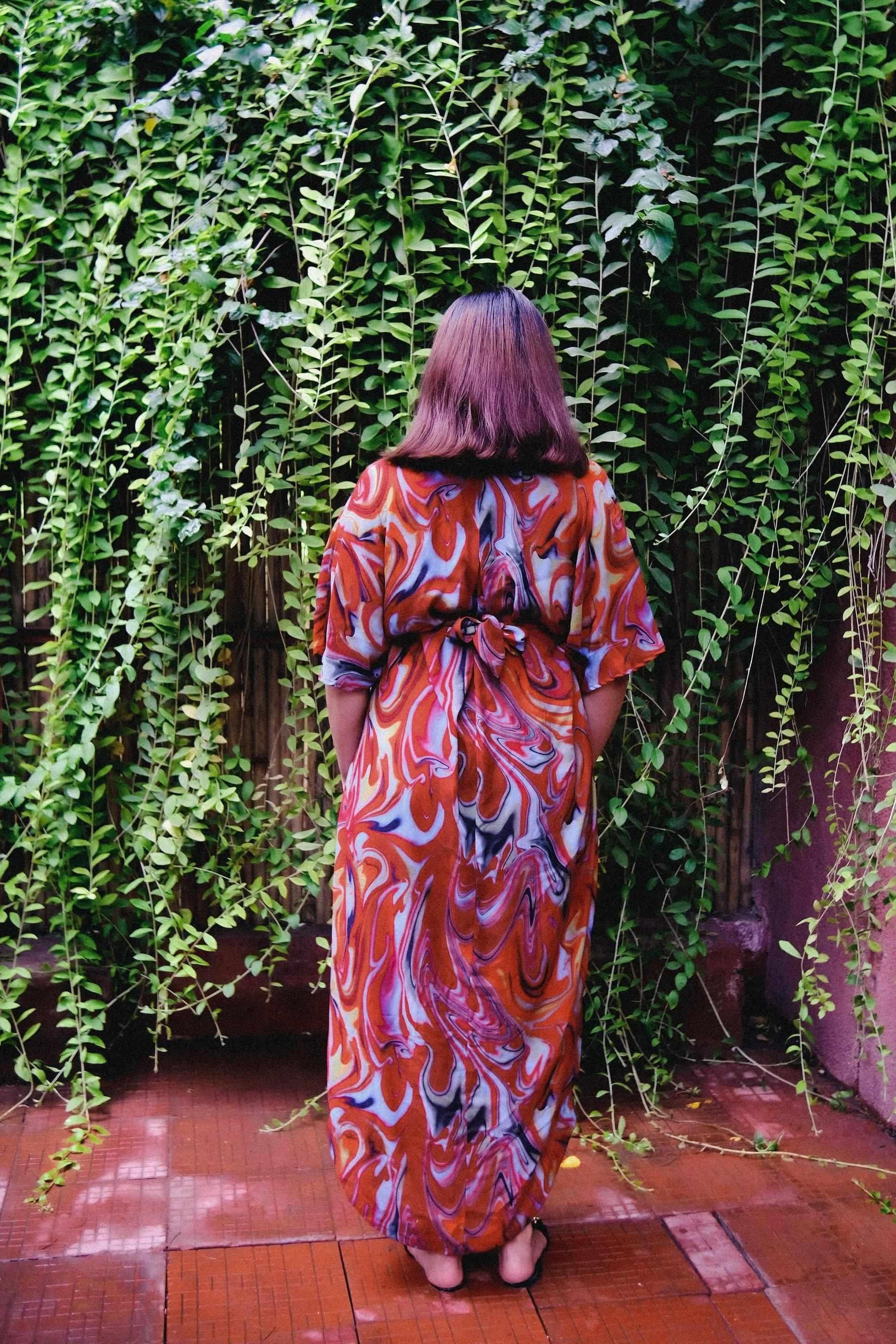 Cayenne Wave Front Or Back Tie Kaftaan Dress