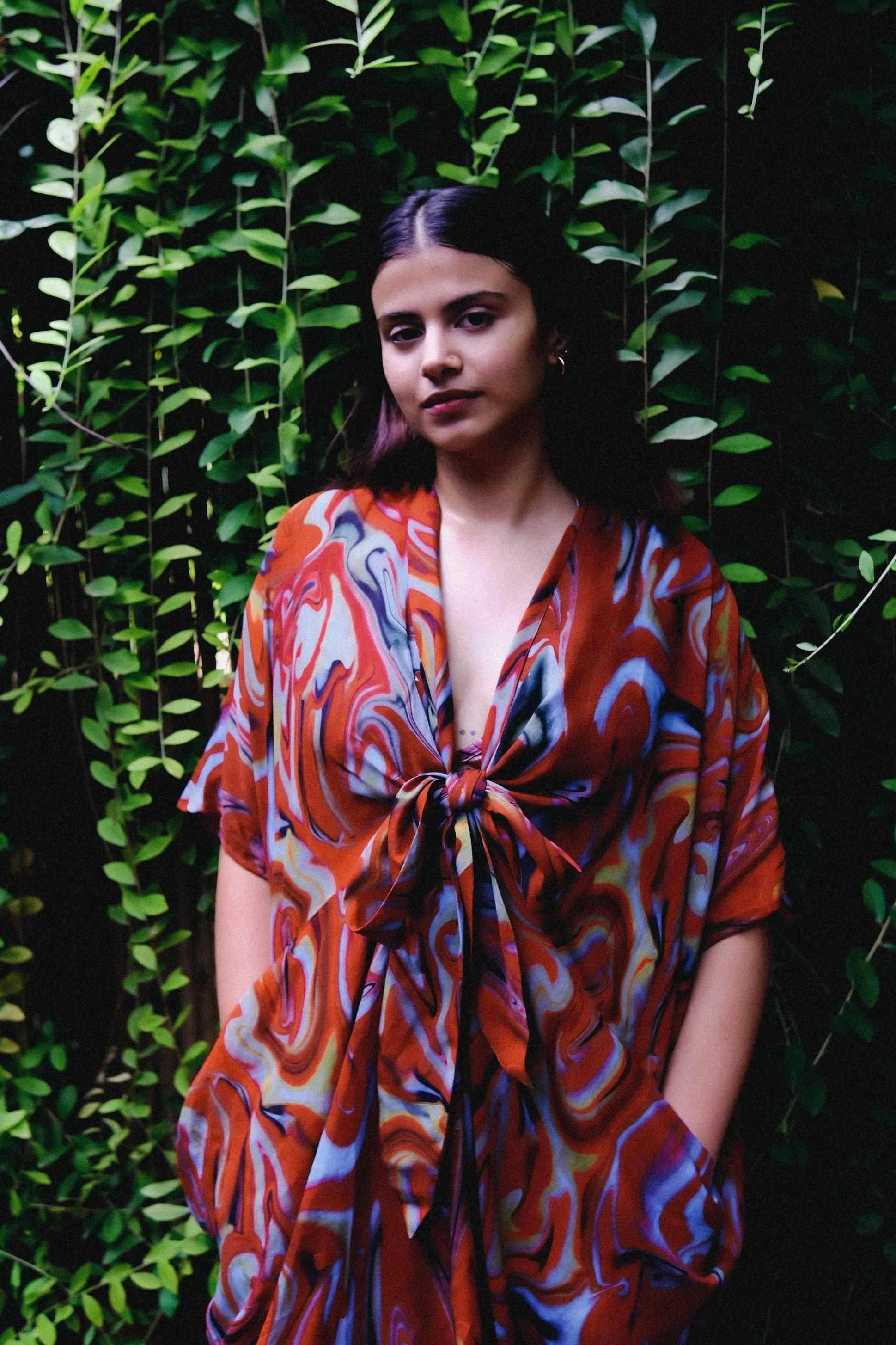 Cayenne Wave Front Or Back Tie Kaftaan Dress