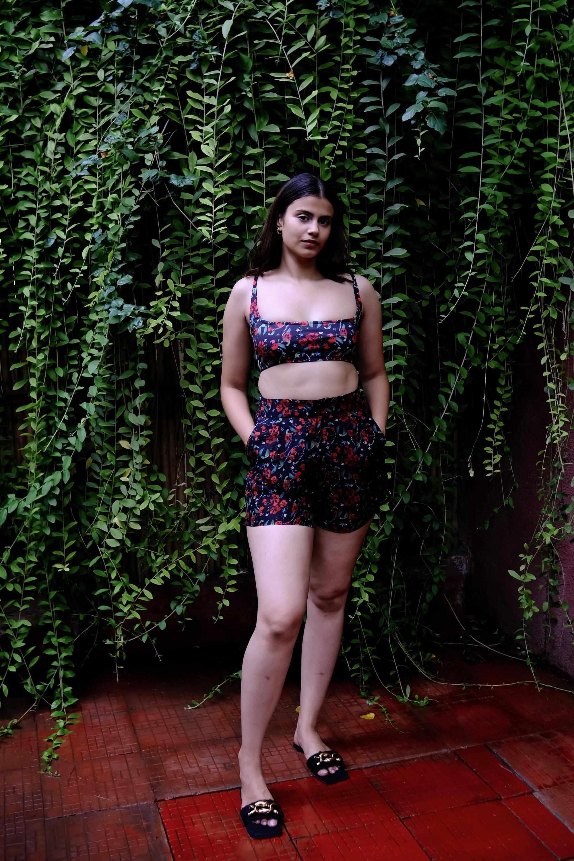 Royal Poinciana High Waist Shorts With Side Pockets