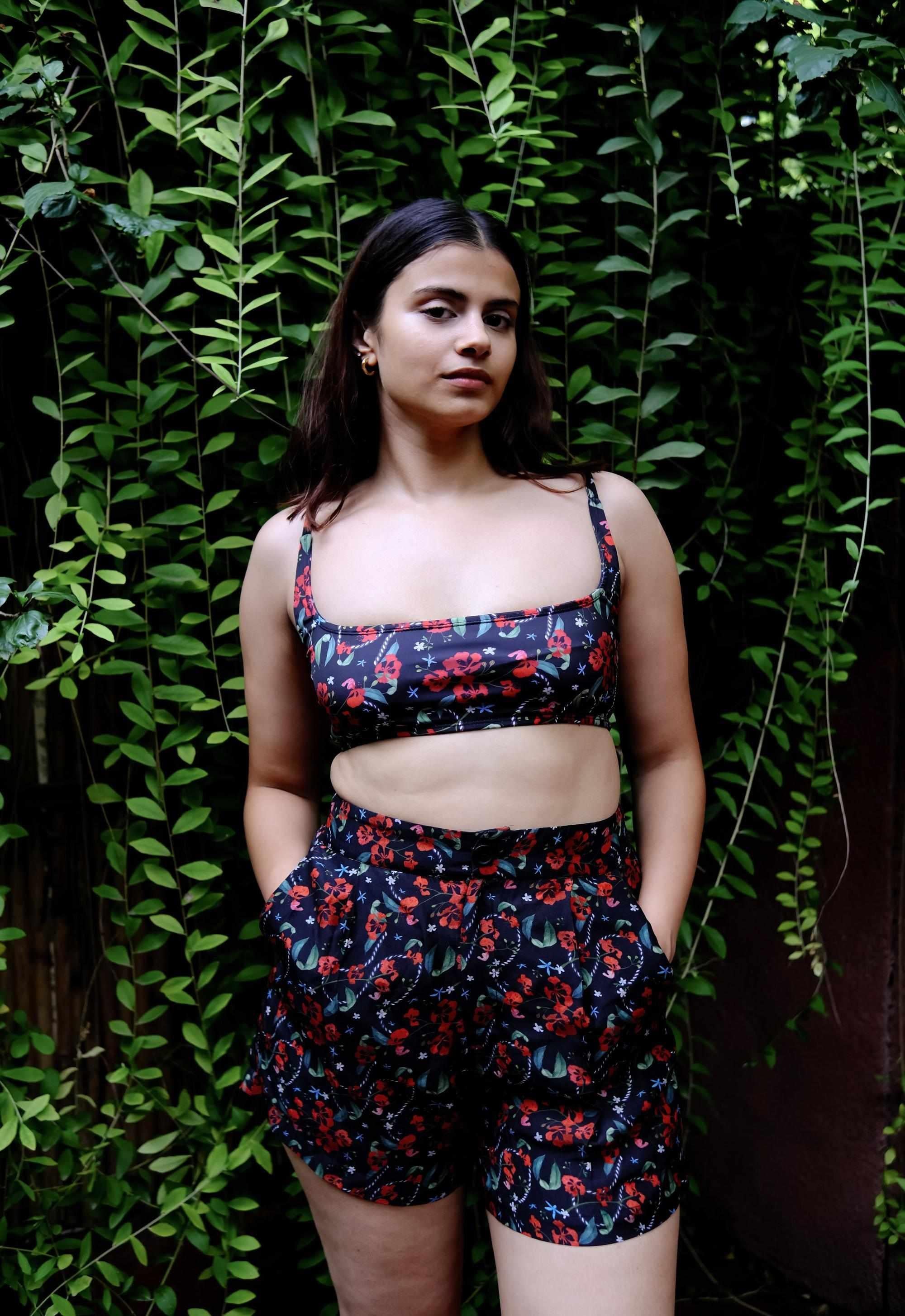 Royal Poinciana High Waist Shorts With Side Pockets