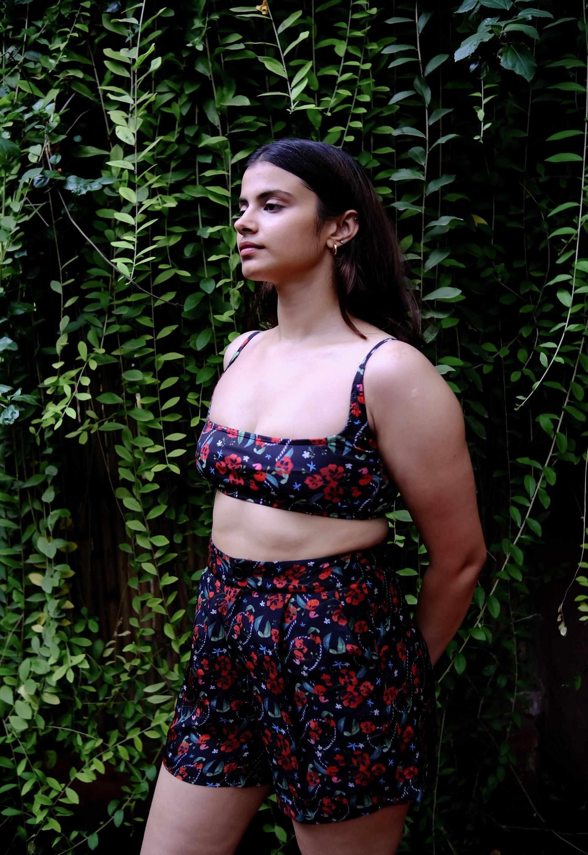 Royal Poinciana High Waist Shorts With Side Pockets