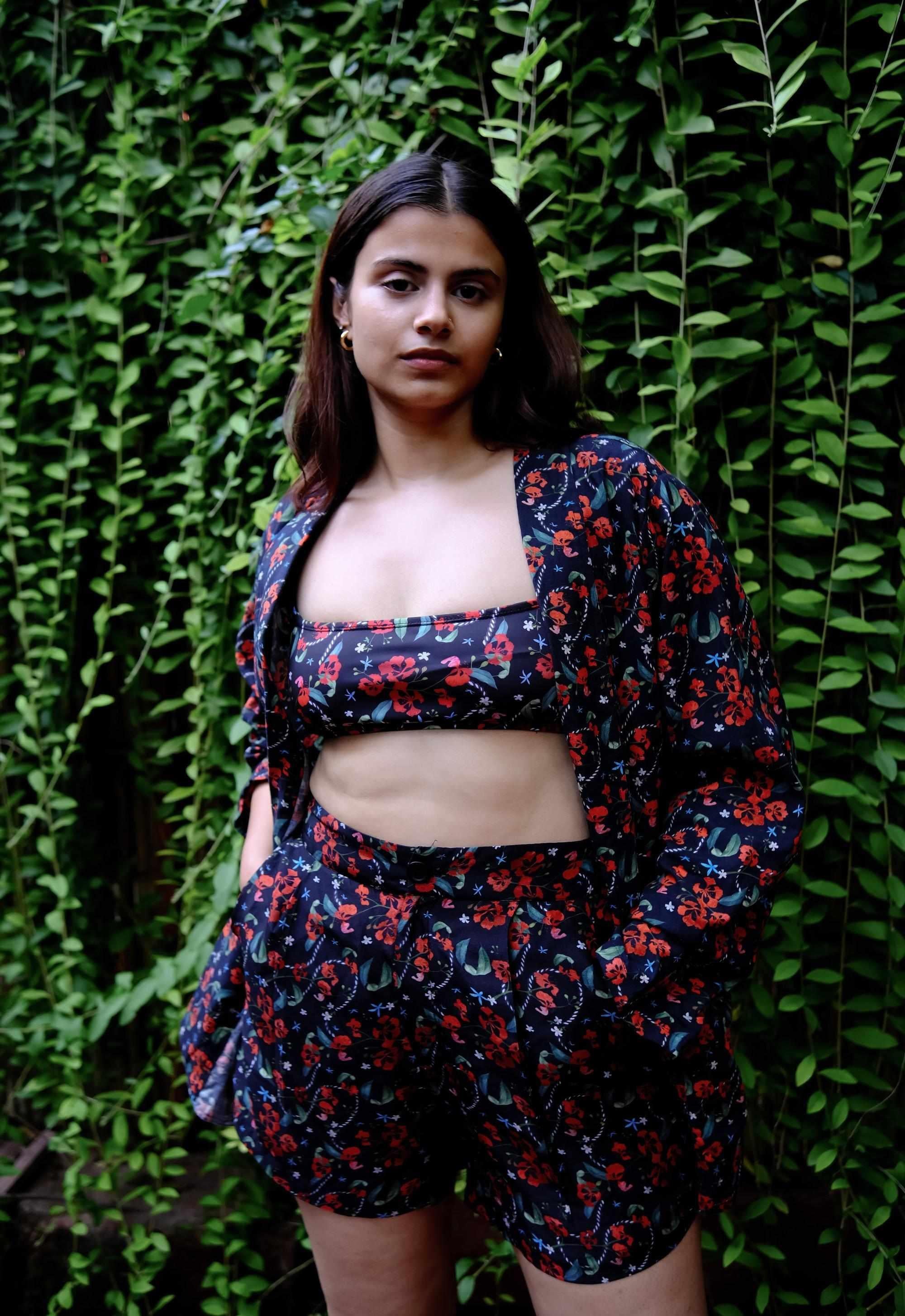 Royal Poinciana High Waist Shorts With Side Pockets