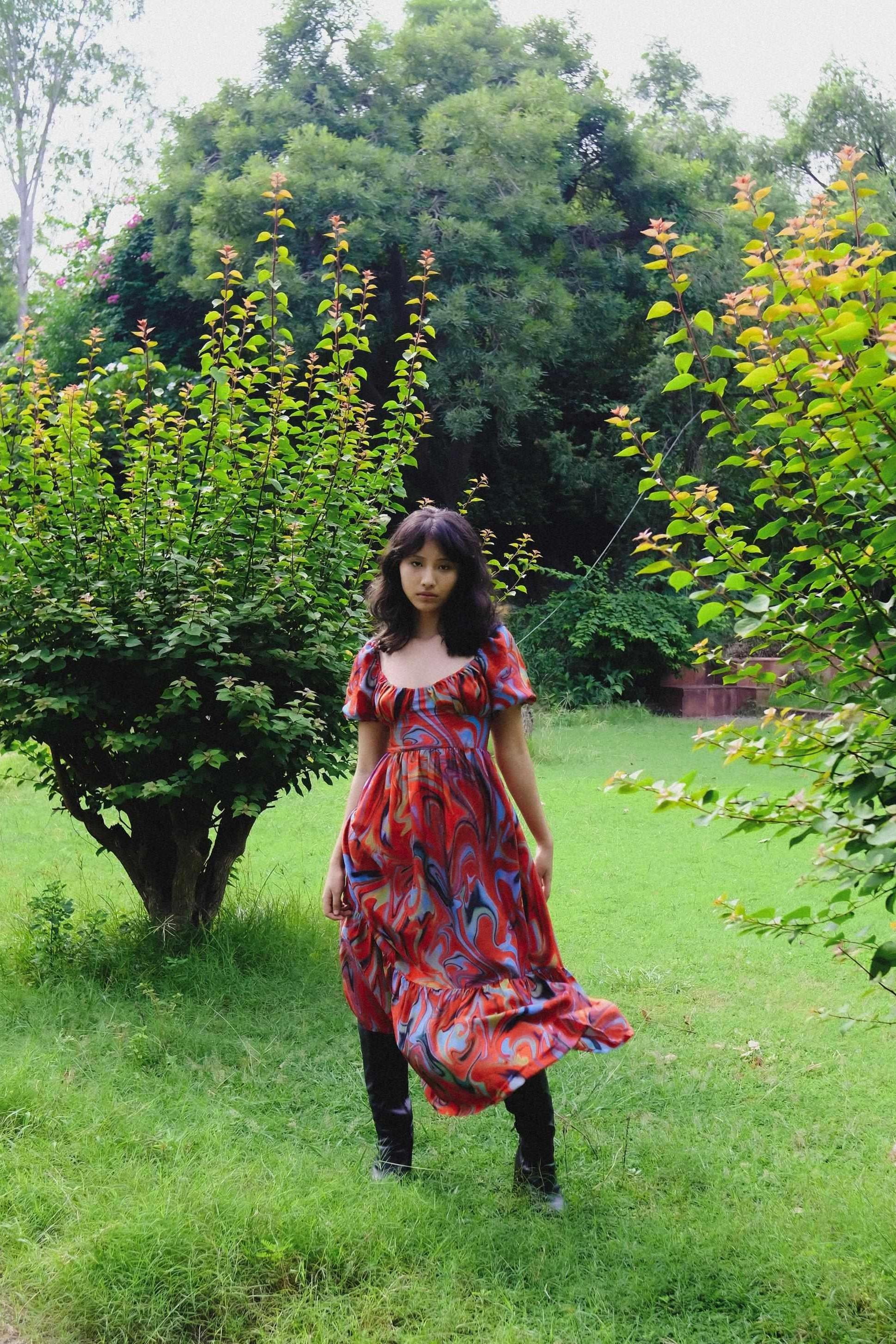 Cayenne Wave Back Tie Up Corset Dress With Pockets