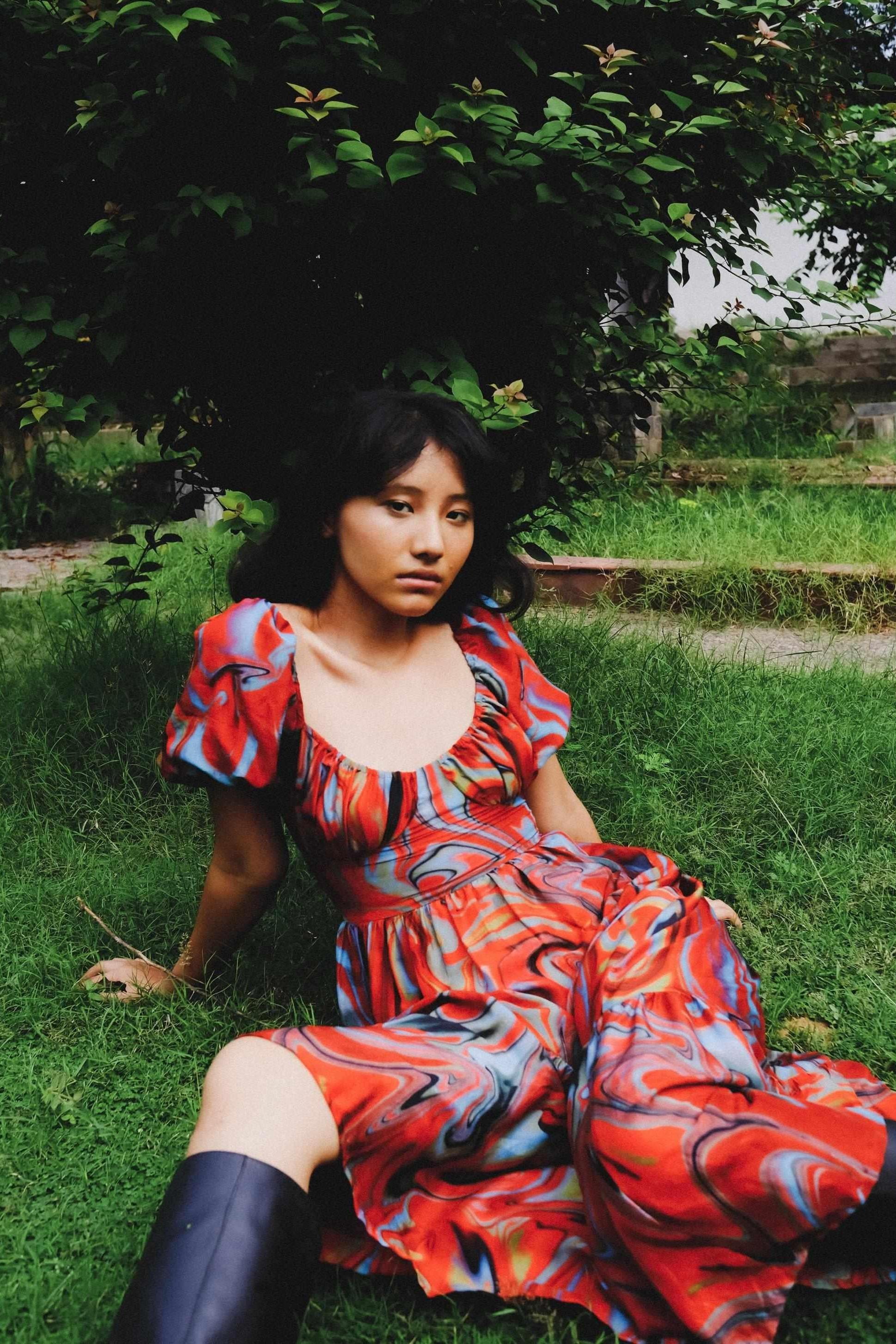 Cayenne Wave Back Tie Up Corset Dress With Pockets