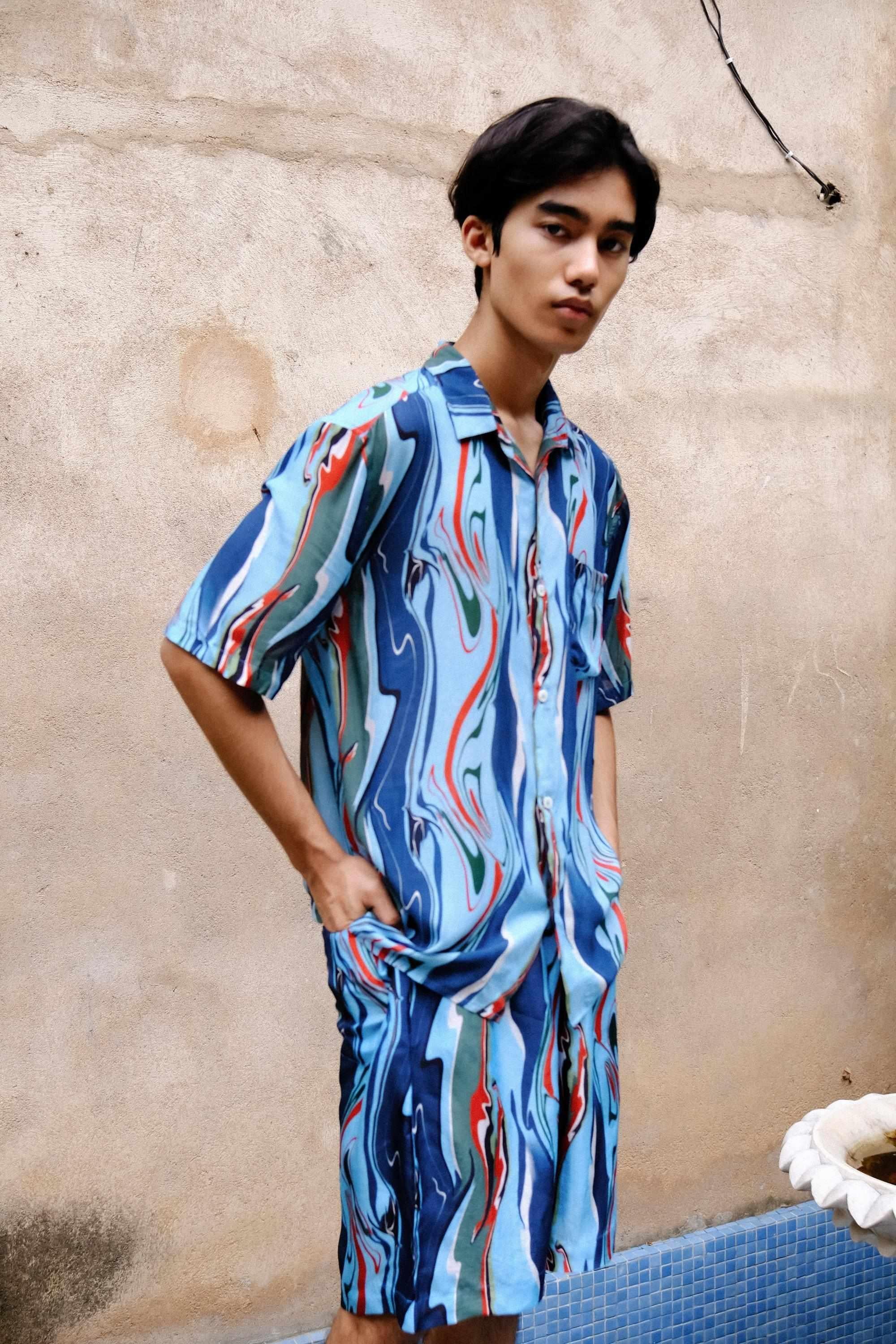 Cosmic Wave Linen Shorts for Men