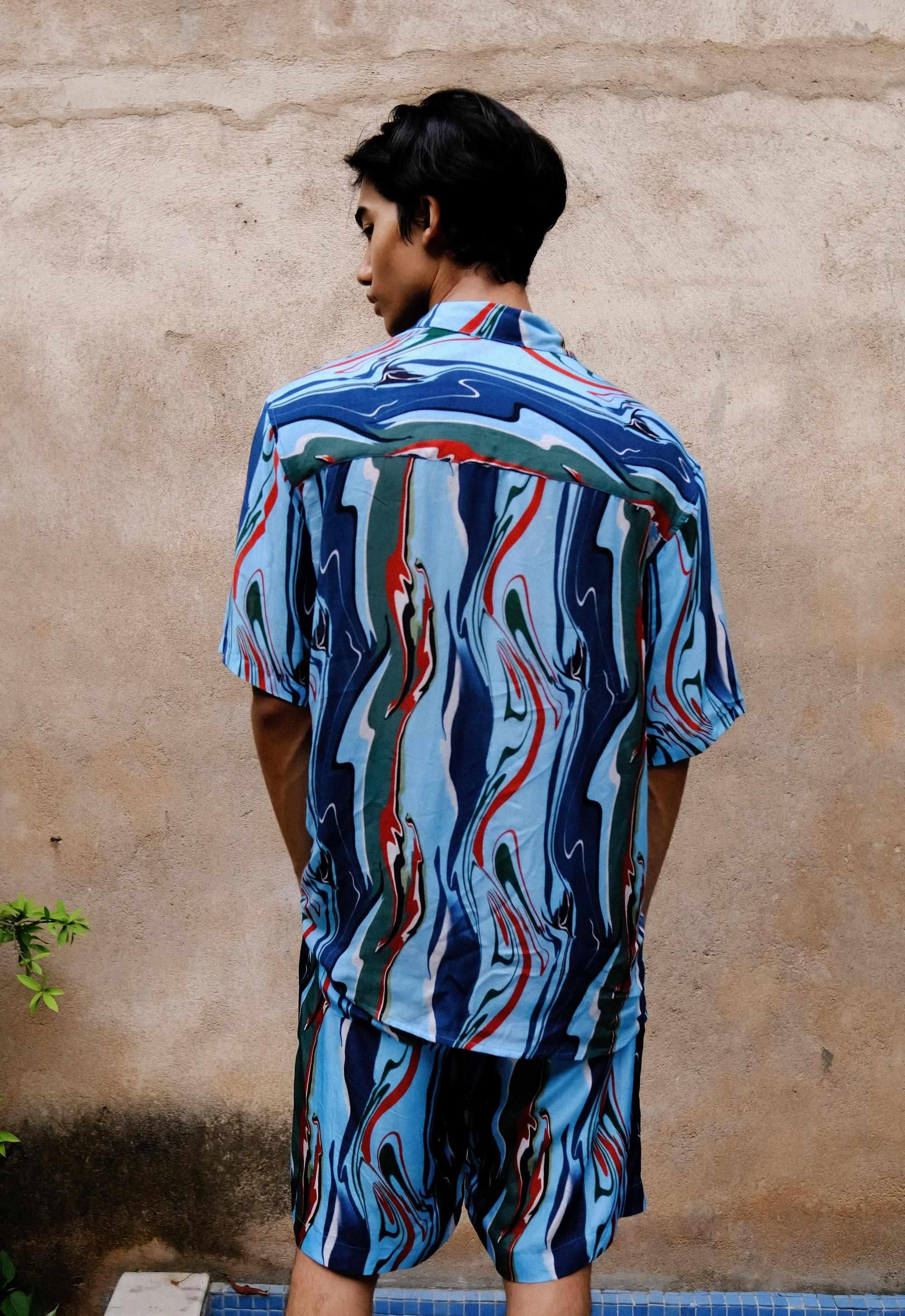 Cosmic Wave Linen Shorts for Men