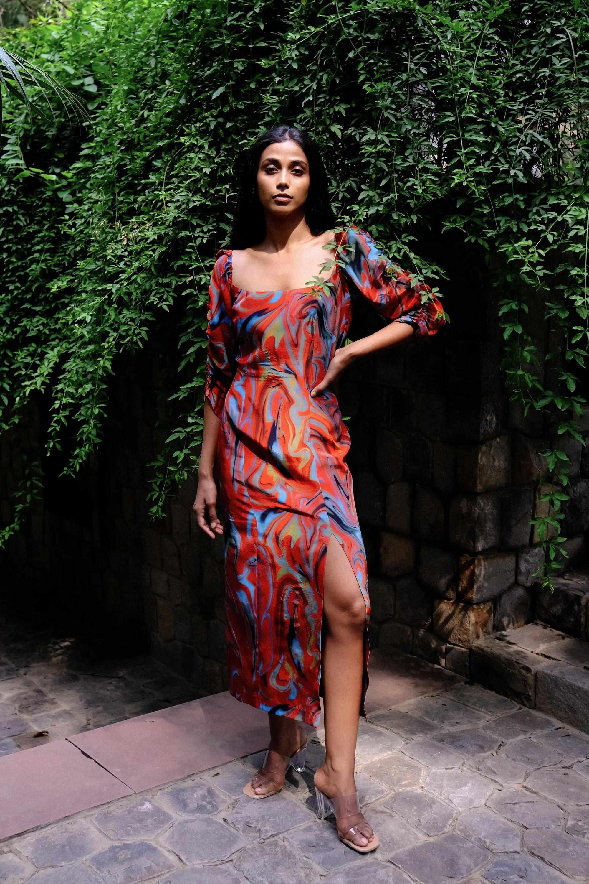 Cayenne Wave Waist Cinching Dress-Resortwear-Izsi-IZSI