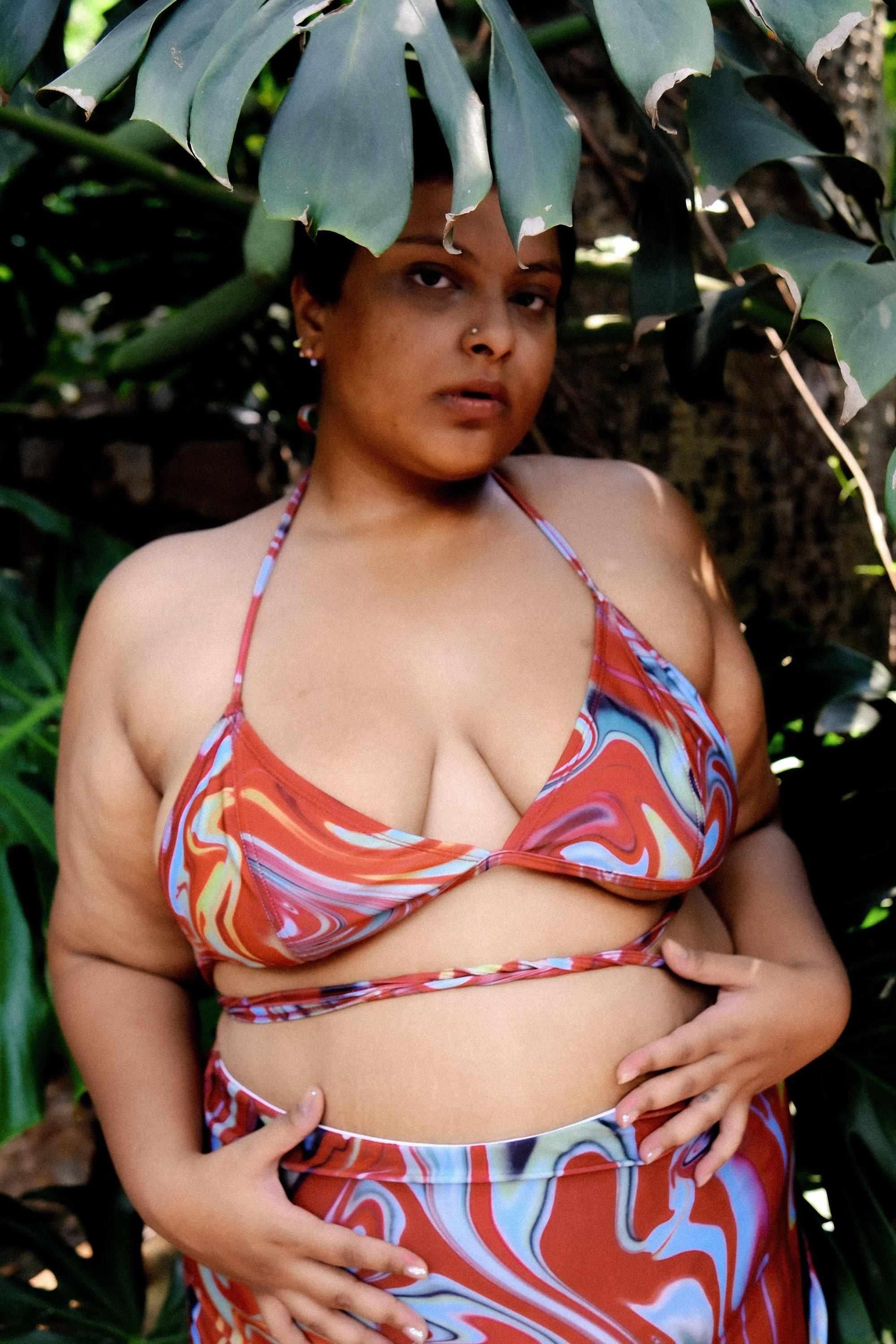 Cayenne Wave Triangle Bikini Top with Wrap Around String