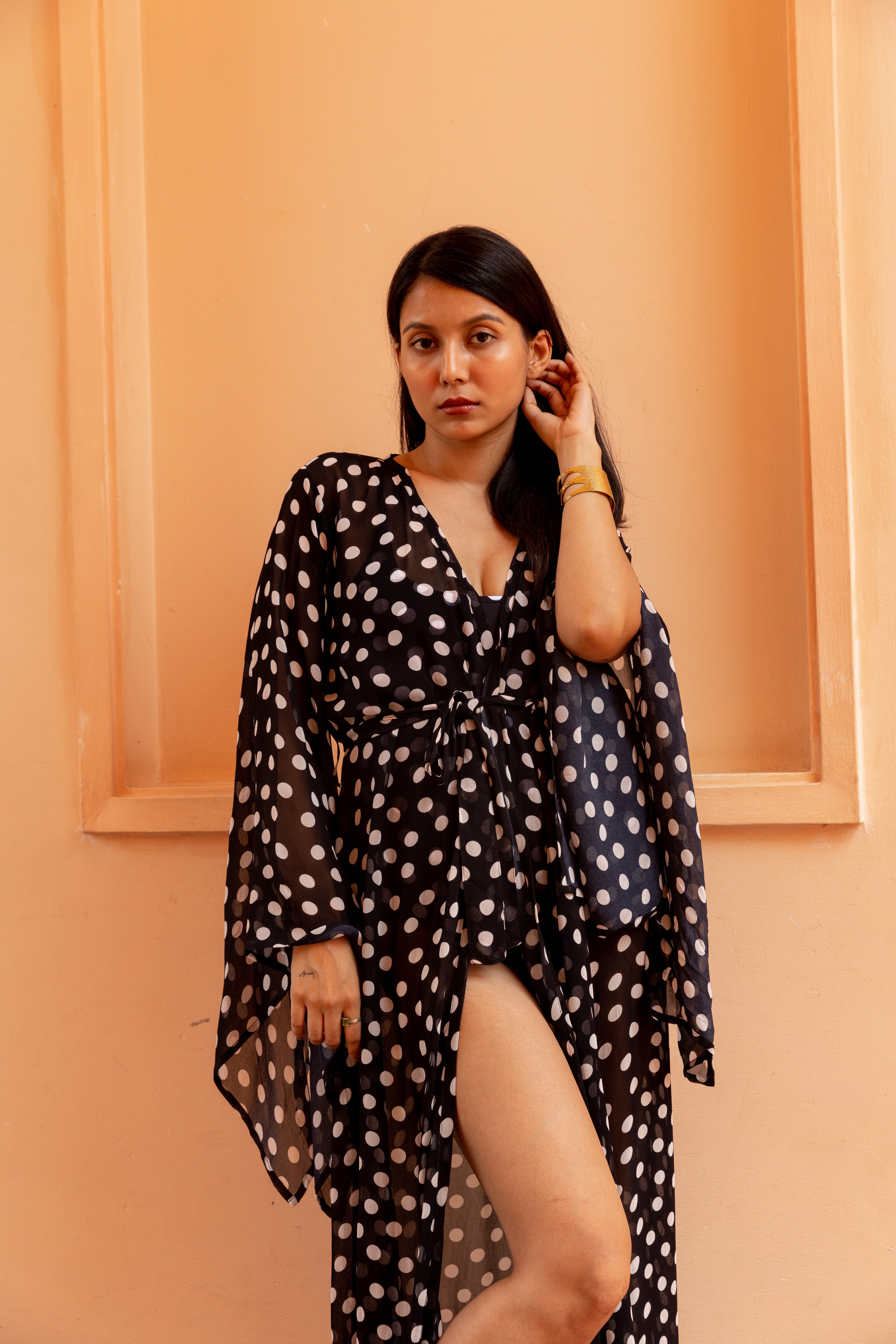 Kaftan with Butterfly Sleeves - Noir Dot