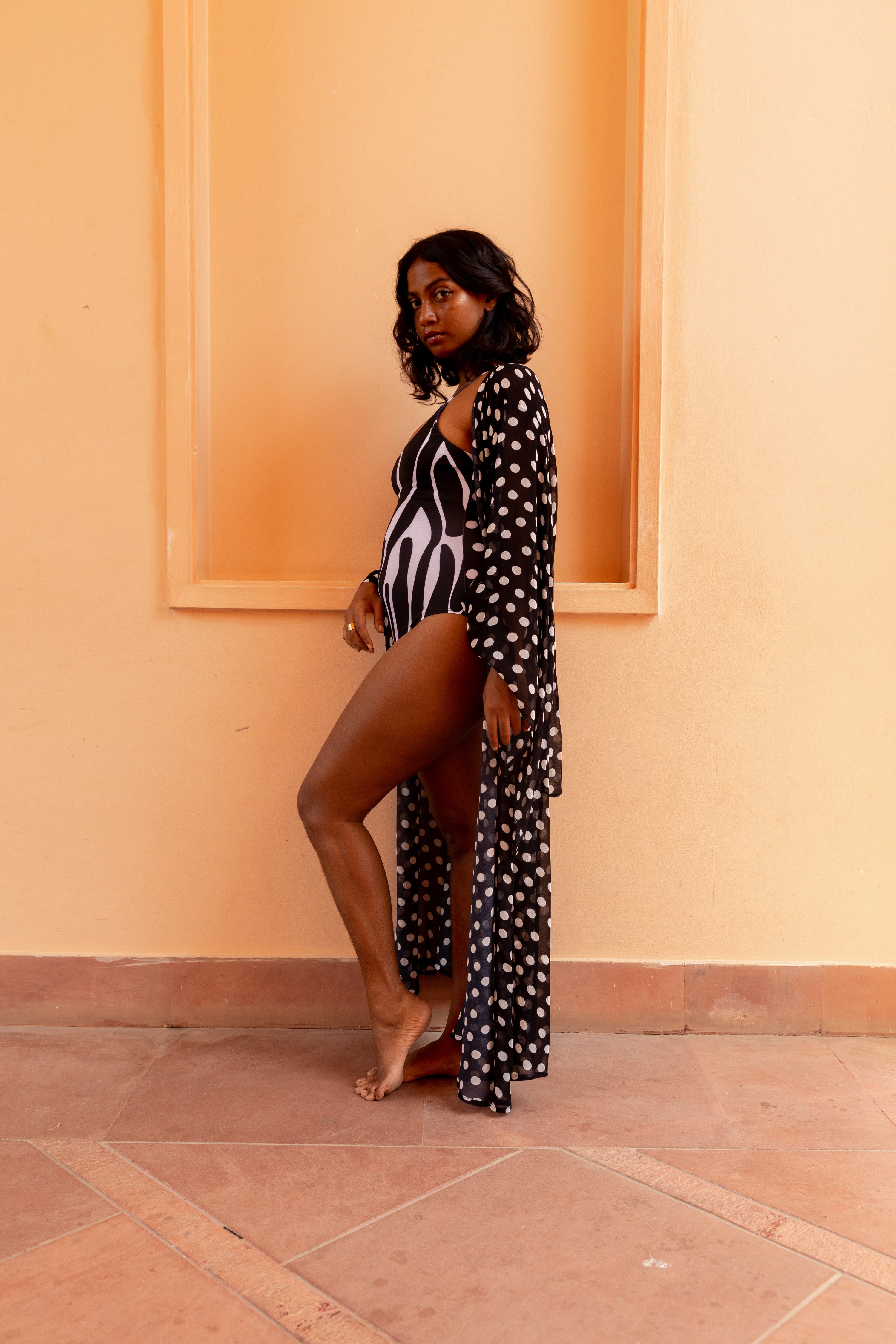 Kaftan with Butterfly Sleeves - Noir Dot