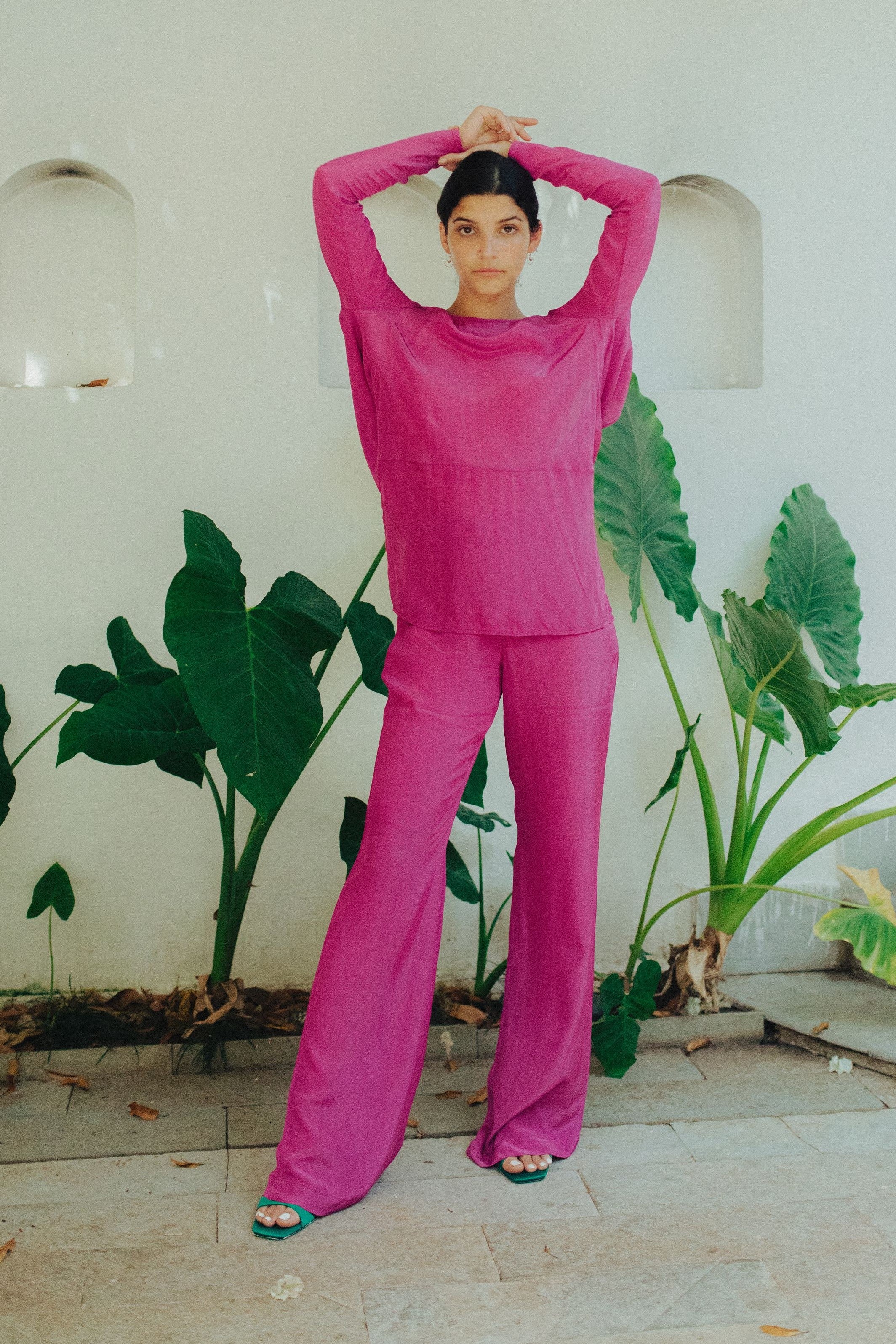 Magenta High Waist Trousers-Resortwear-izsi-IZSI