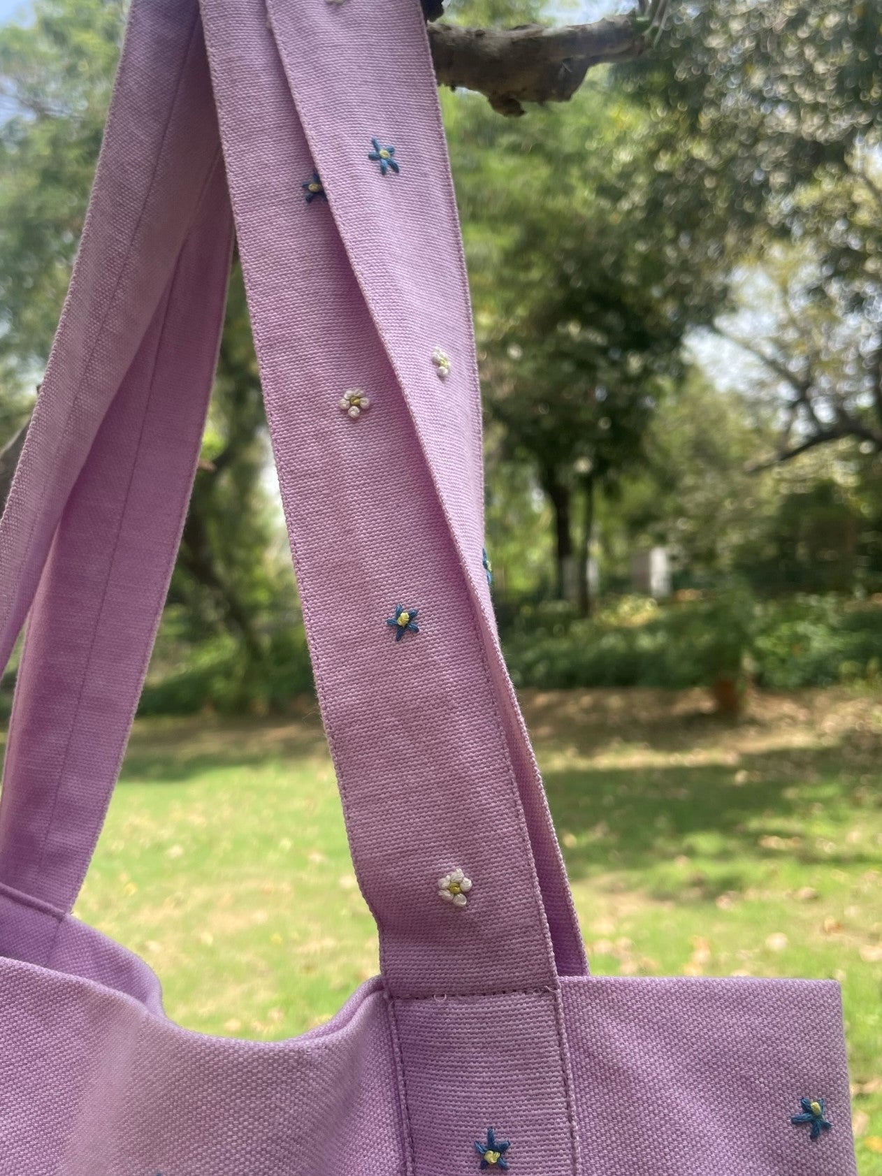 Lavender Hand Embroidered 100% Cotton Canvas Tote Bag