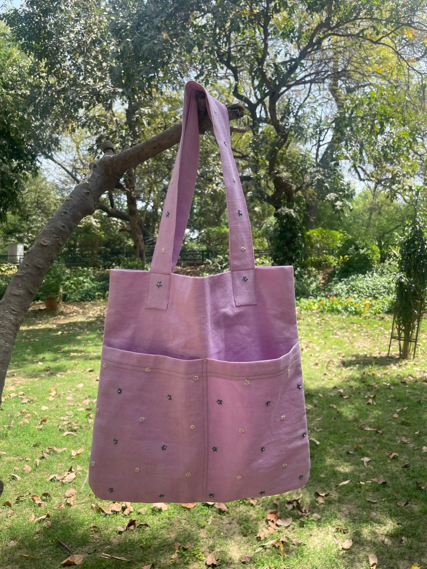 Lavender Hand Embroidered 100% Cotton Canvas Tote Bag