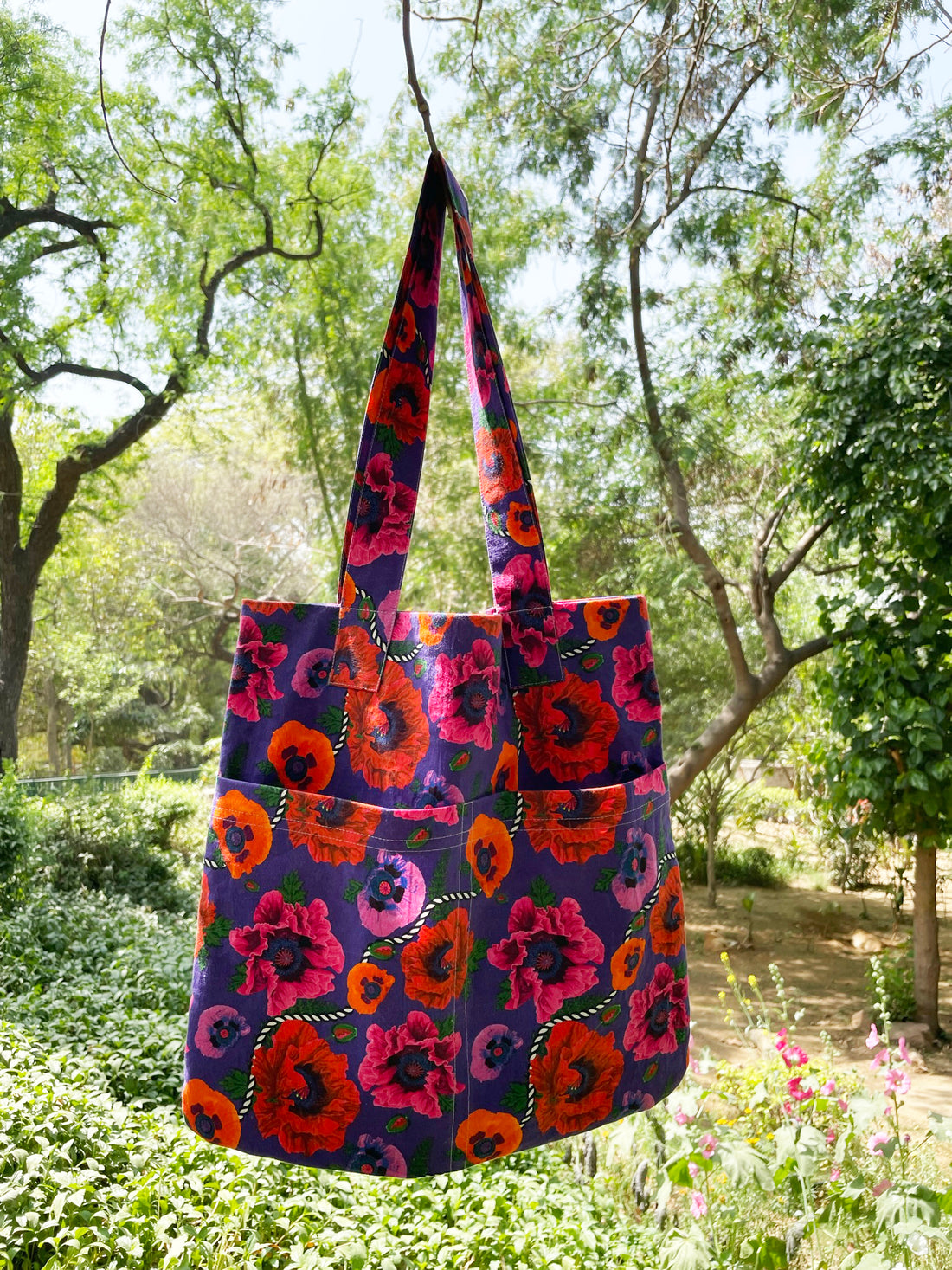 Oriental Poppy 100% Cotton Canvas Tote Bag