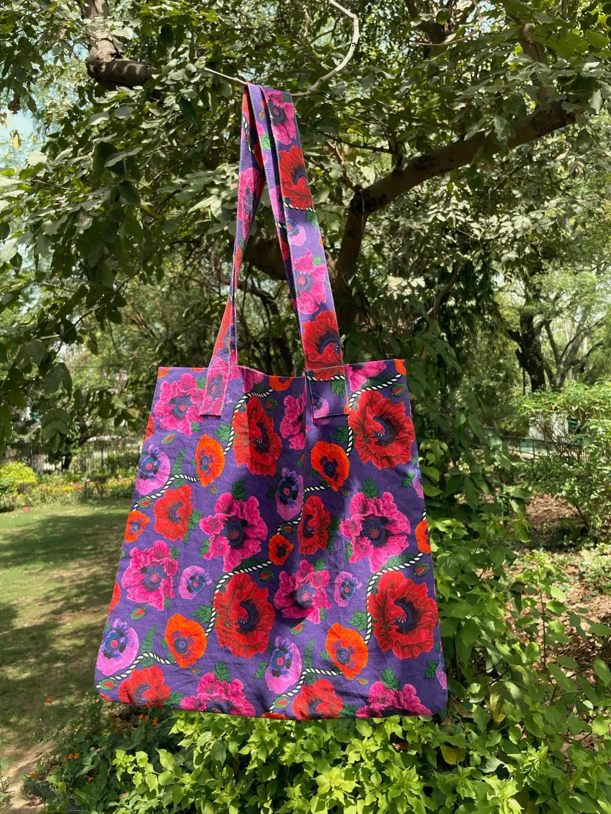 Oriental Poppy 100% Cotton Canvas Tote Bag-Accessories-izsi-IZSI