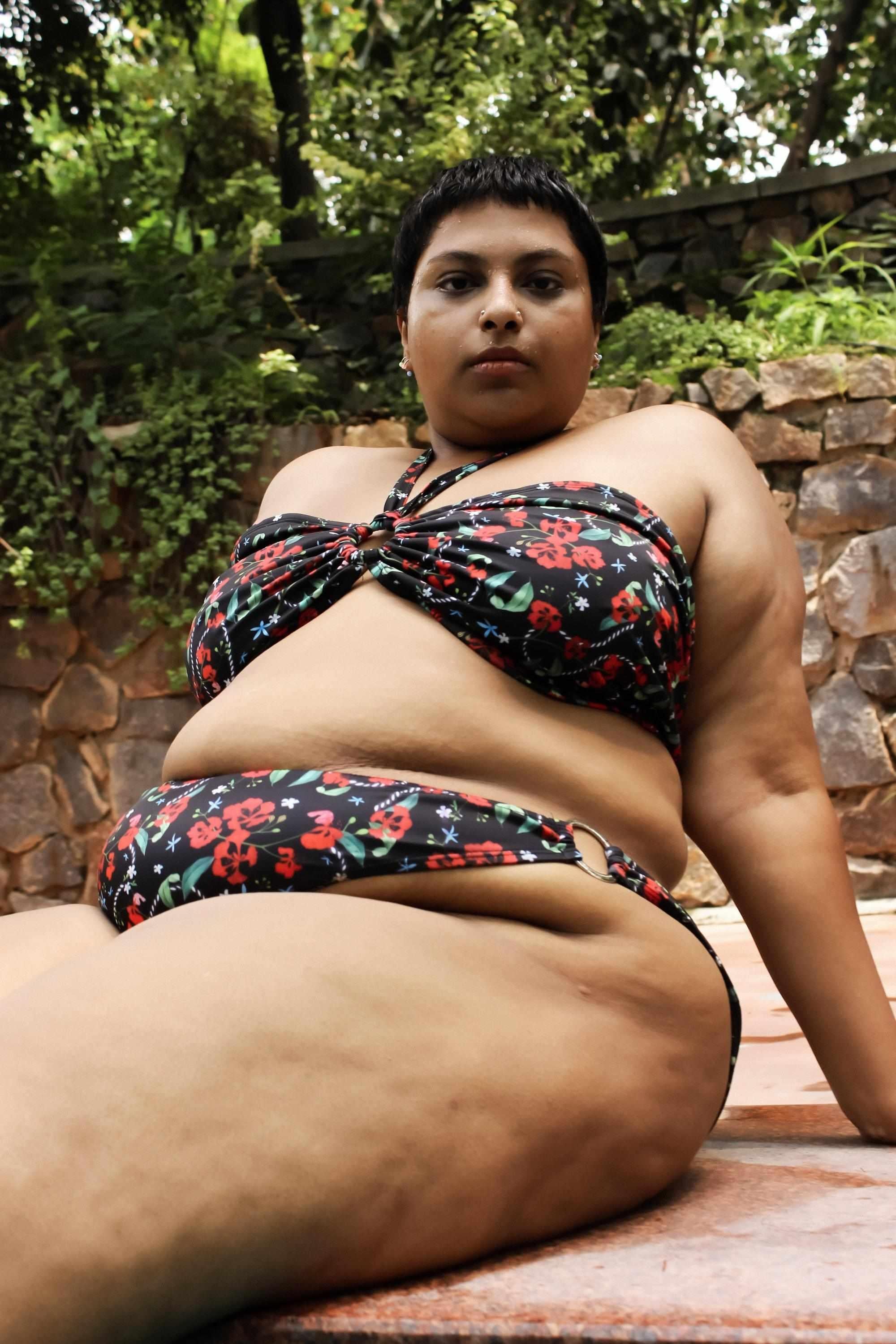 Royal Poinciana Ring Bikini Top with Removable Halter String-Swimwear-izsi-IZSI