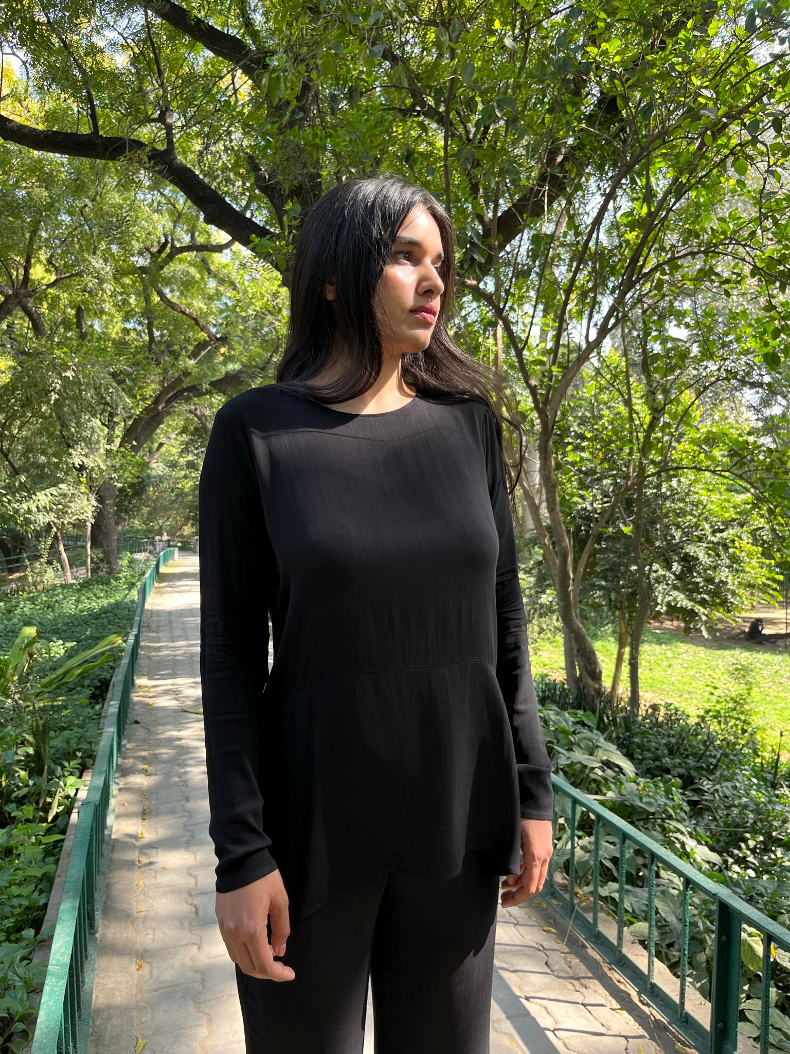 Black Plunge Back Top With Handcrafted Tie-Ups