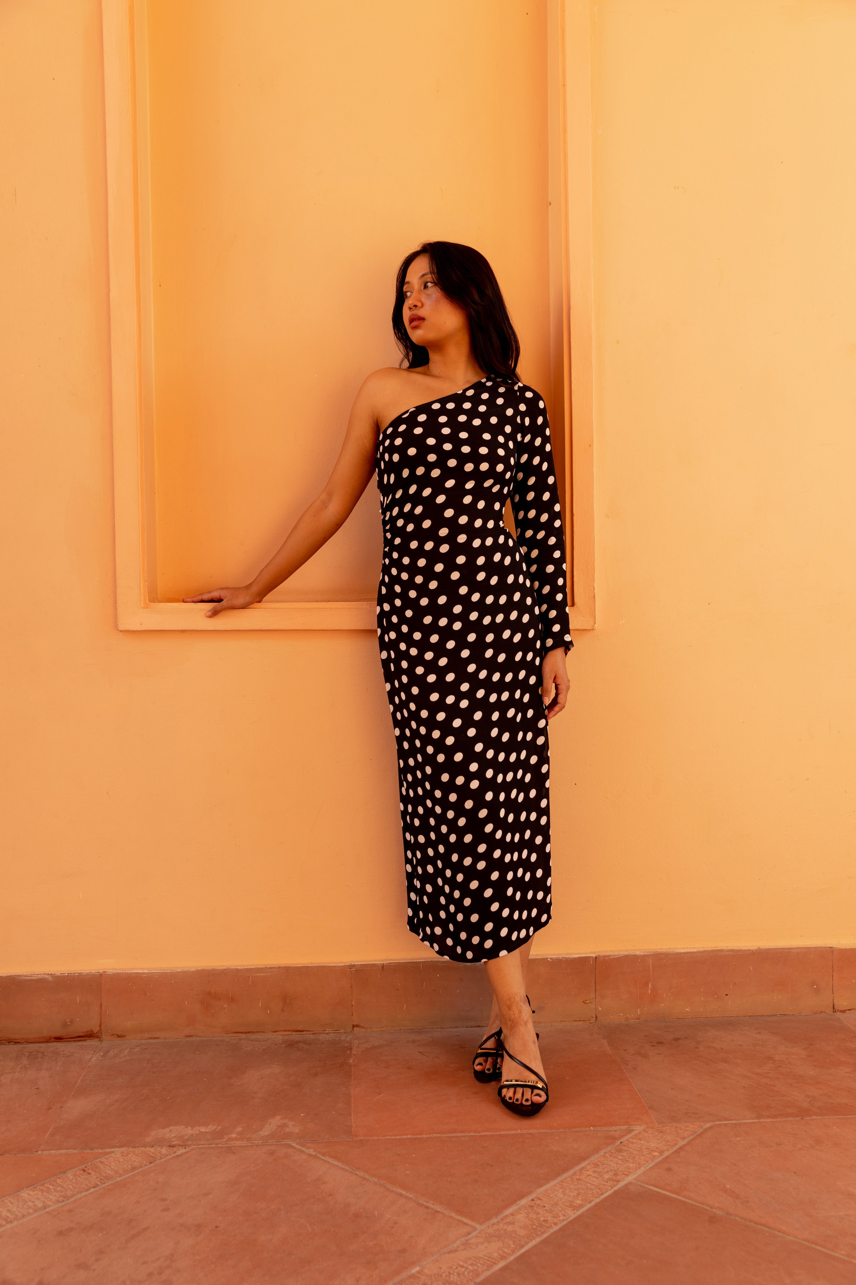 One Shoulder Dress - Noir Dot-Resortwear-izsi-IZSI