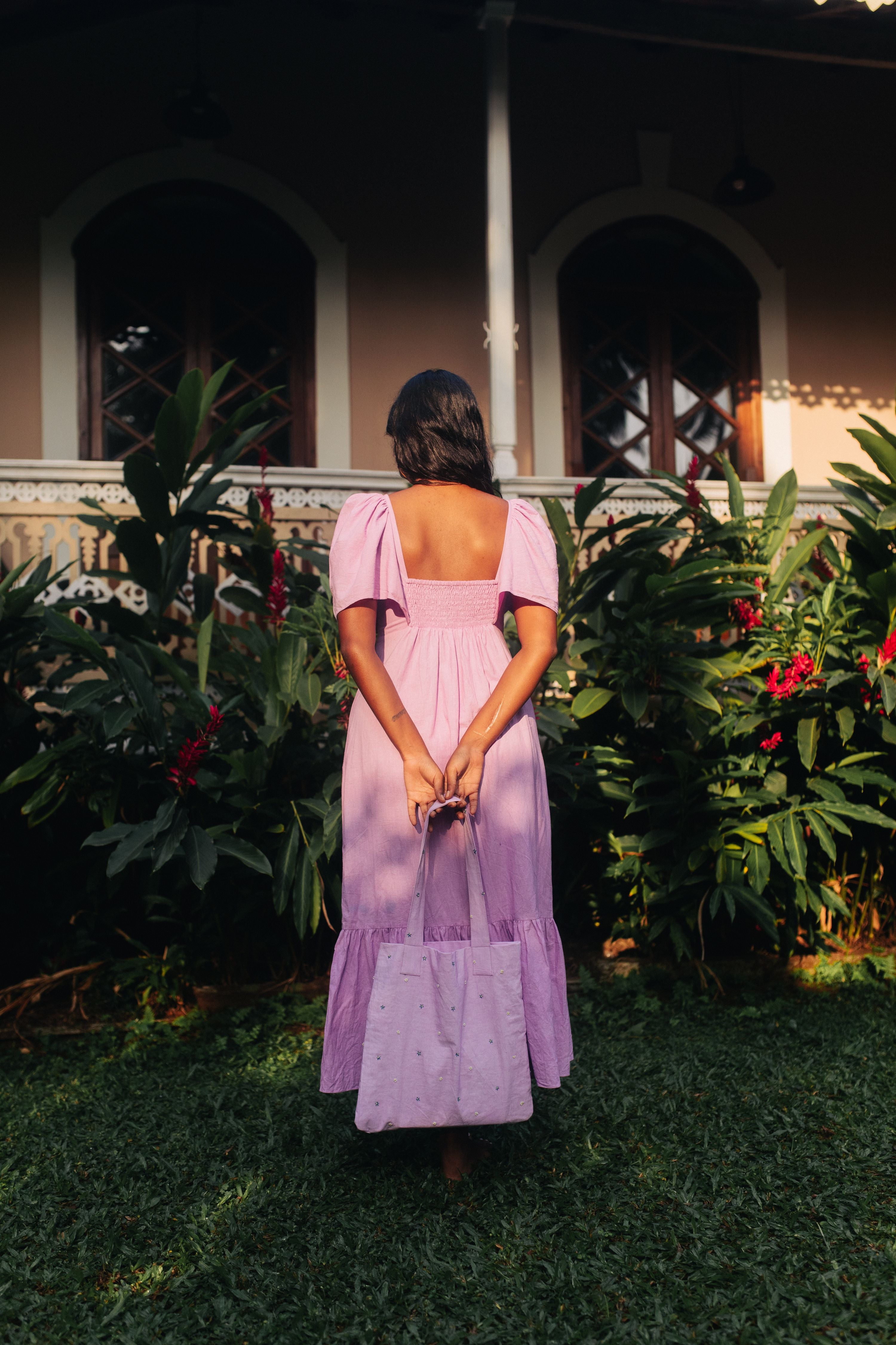 Lavender Hand Embroidered 100% Cotton Canvas Tote Bag-Accessories-izsi-IZSI