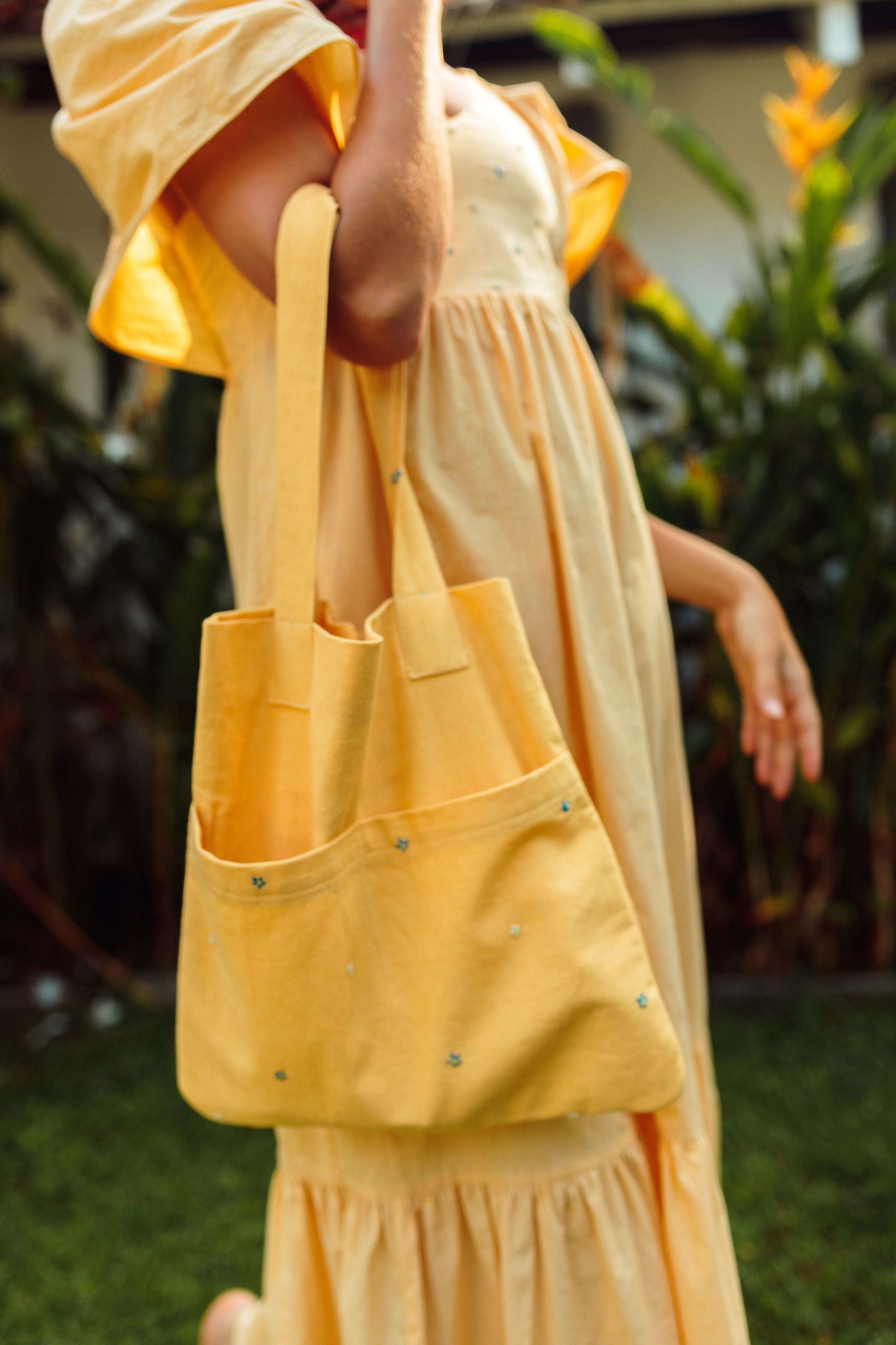 Yellow Hand Embroidered 100% Cotton Canvas Tote Bag-Accessories-izsi-IZSI