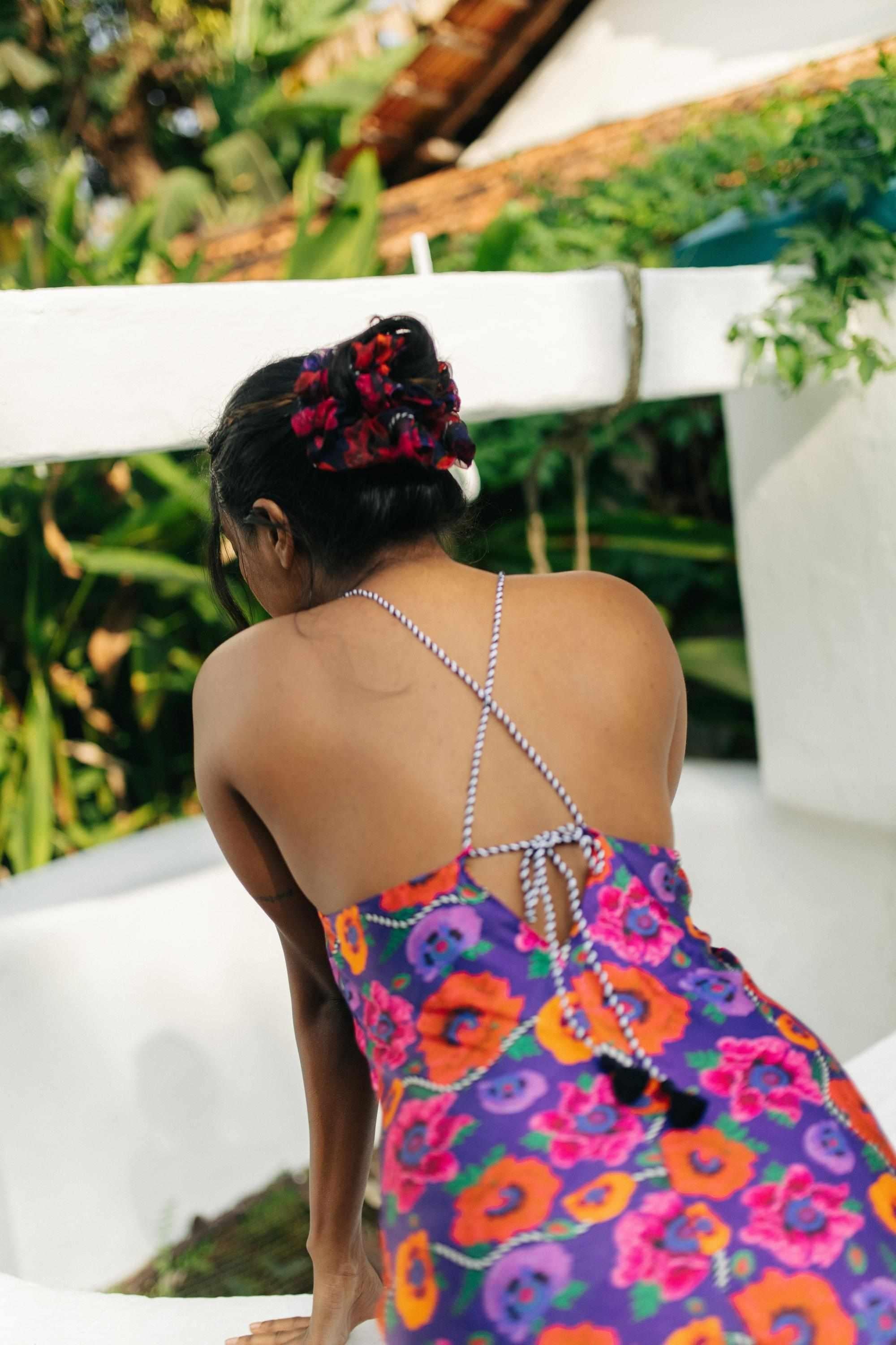 Oriental Poppy Short Slip Dress With Adjustable Handcrafted Straps