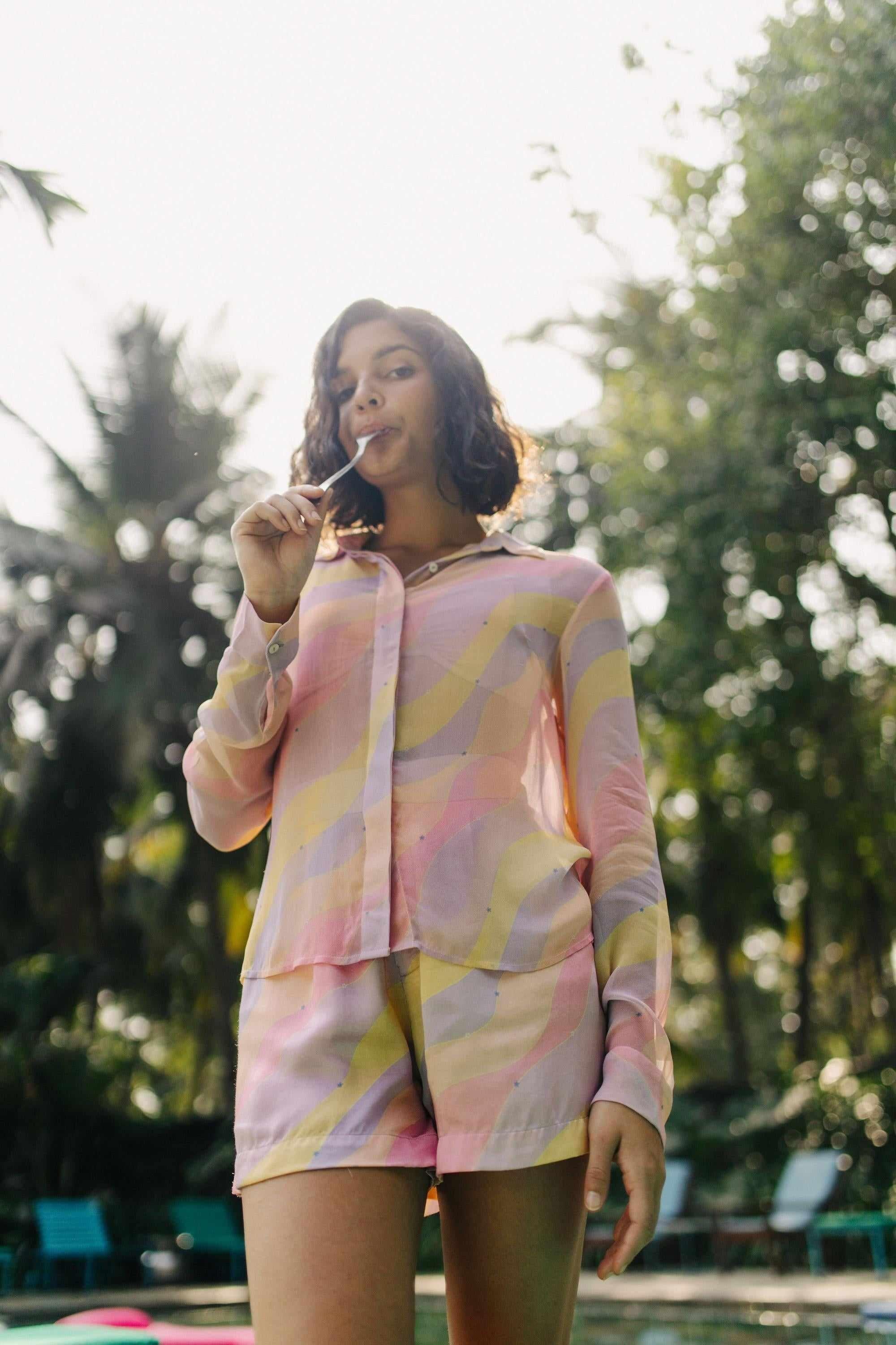 Jasmine Wave Cupro Georgette Sheer Shirt-Resortwear-izsi-IZSI