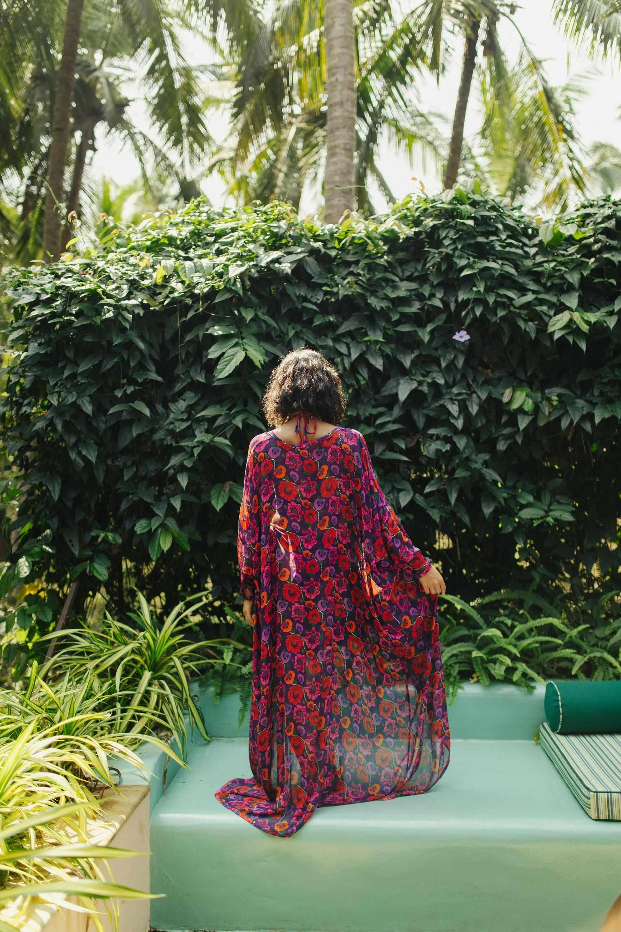 Oriental Poppy Front Open Kaftan