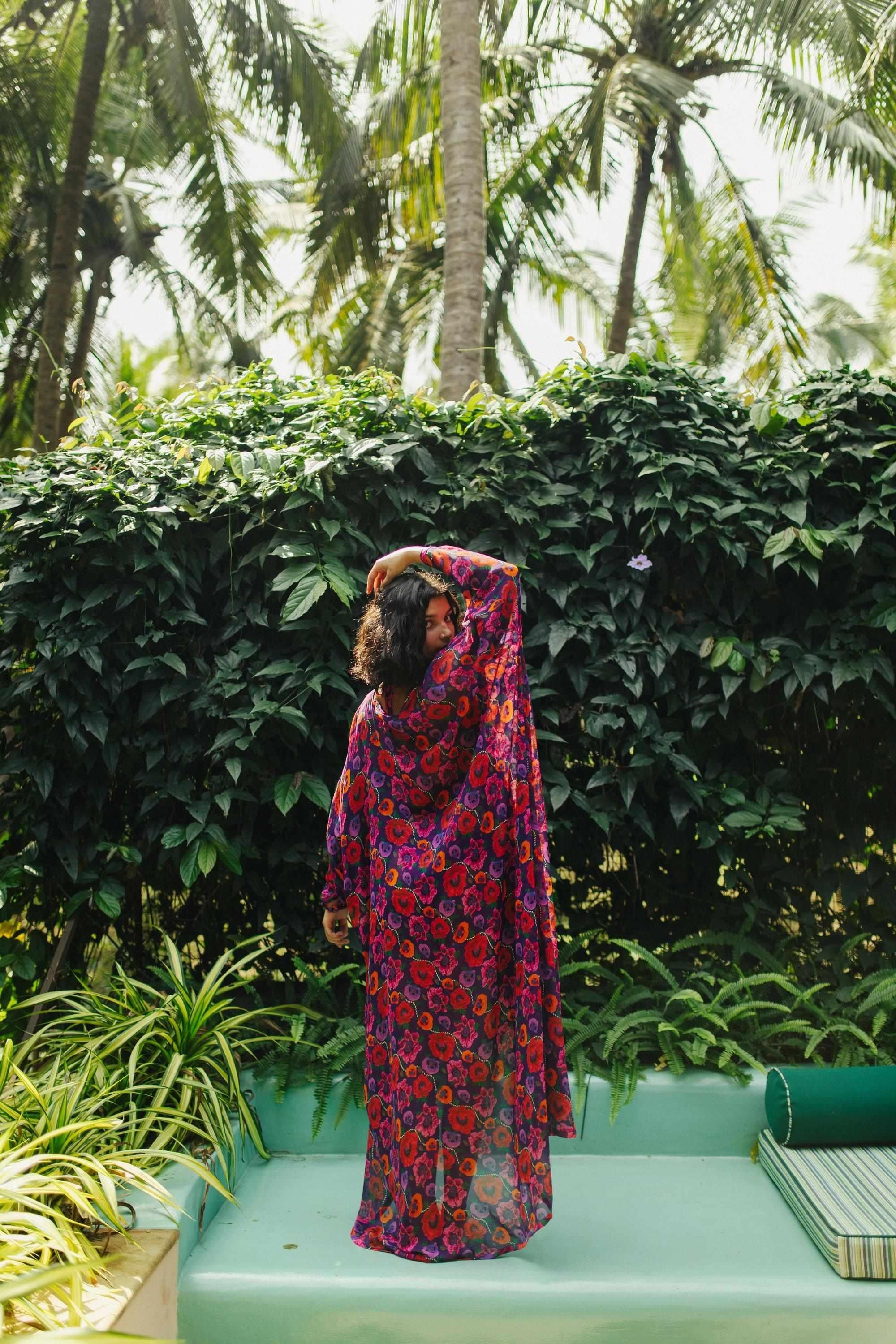 Oriental Poppy Front Open Kaftan