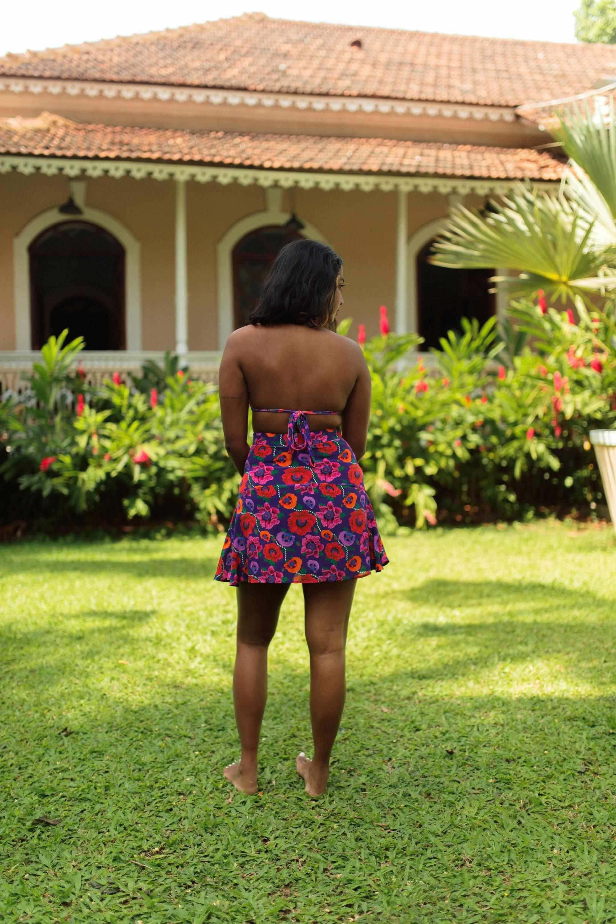 Oriental Poppy High Waist A-Line Skirt With Inner Shorts