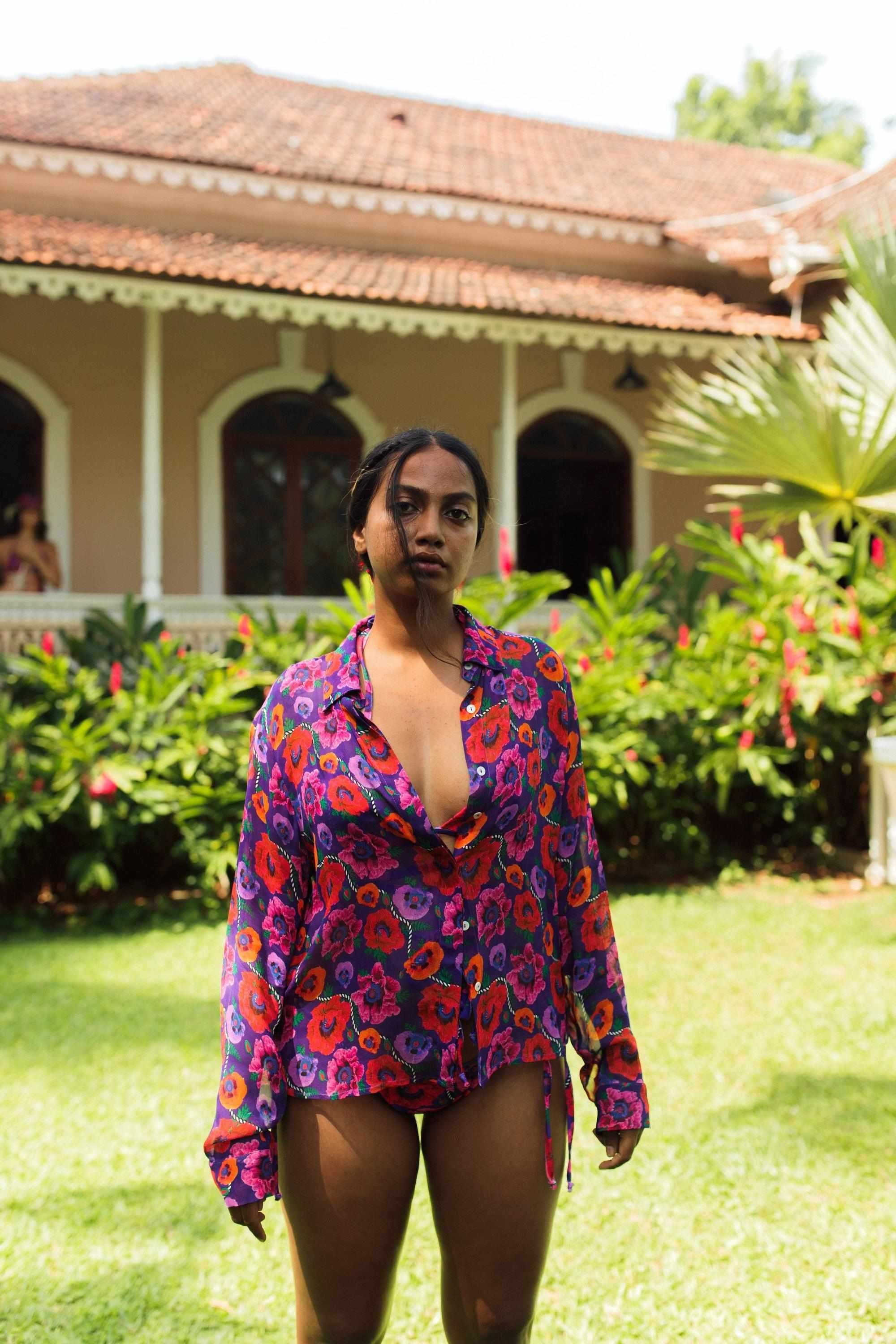 Oriental Poppy Cupro Georgette Sheer Shirt