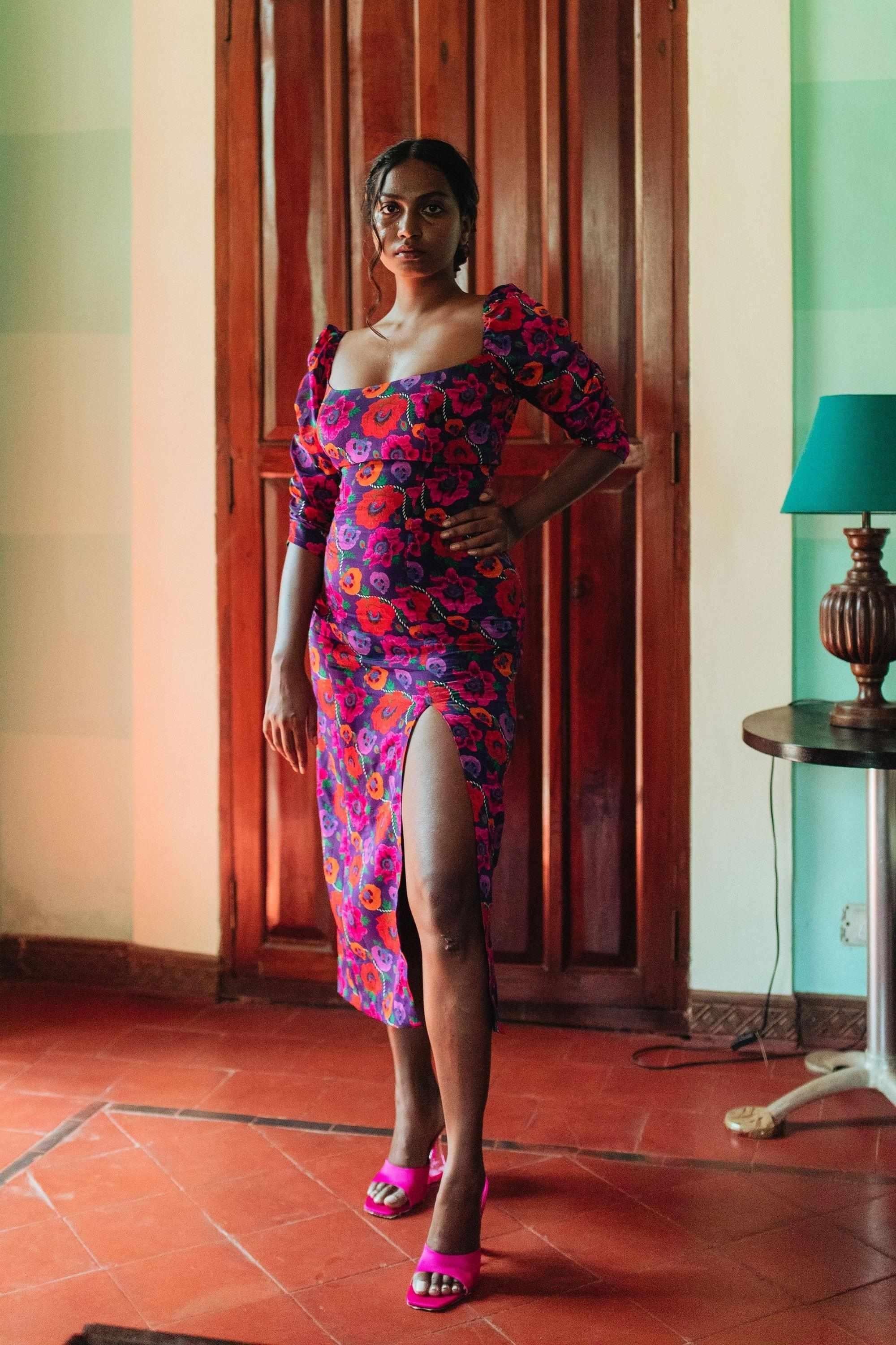 Oriental Poppy Waist Cinching Dress-Resortwear-Izsi-IZSI