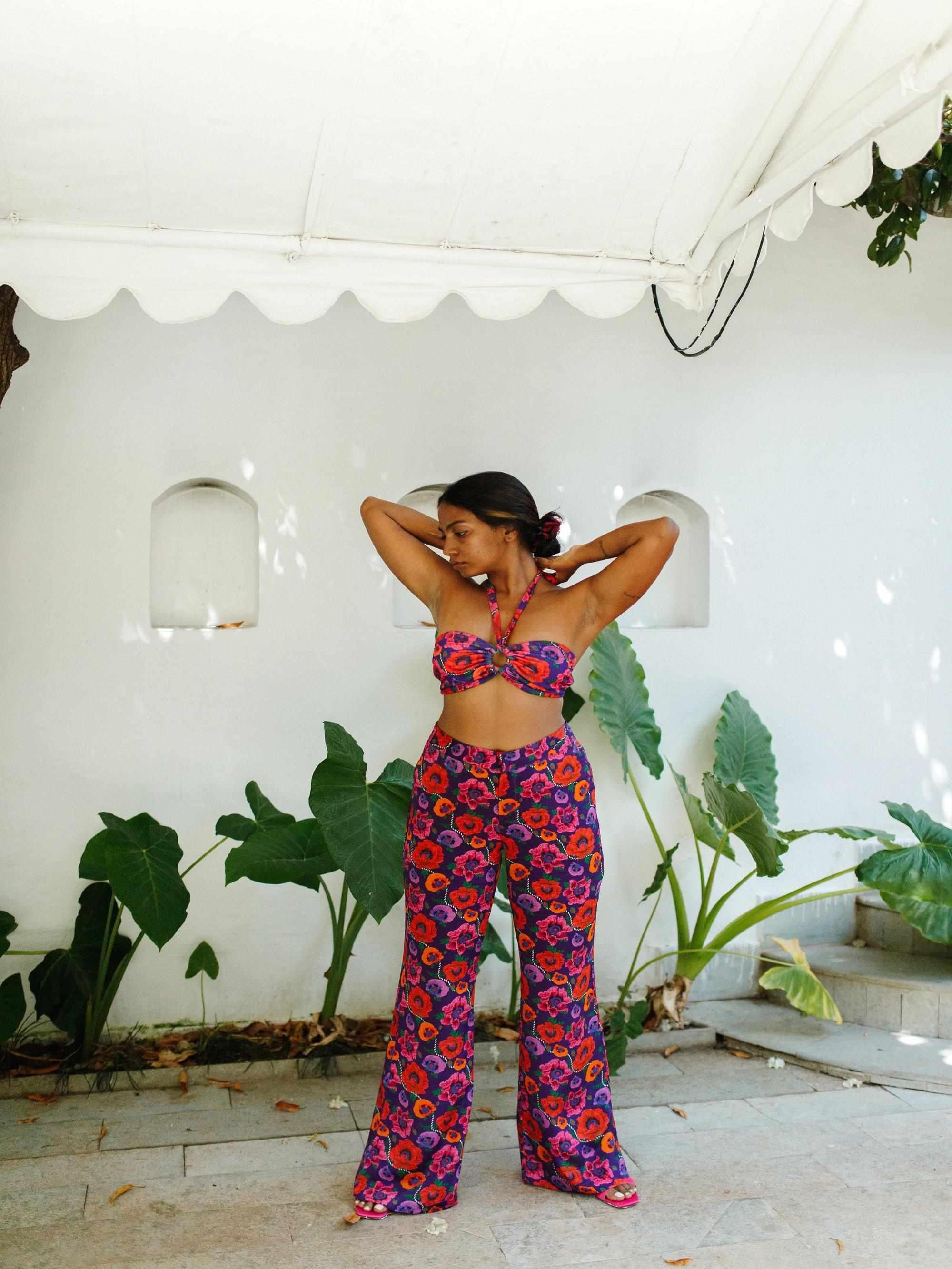 Oriental Poppy High Waist Trousers