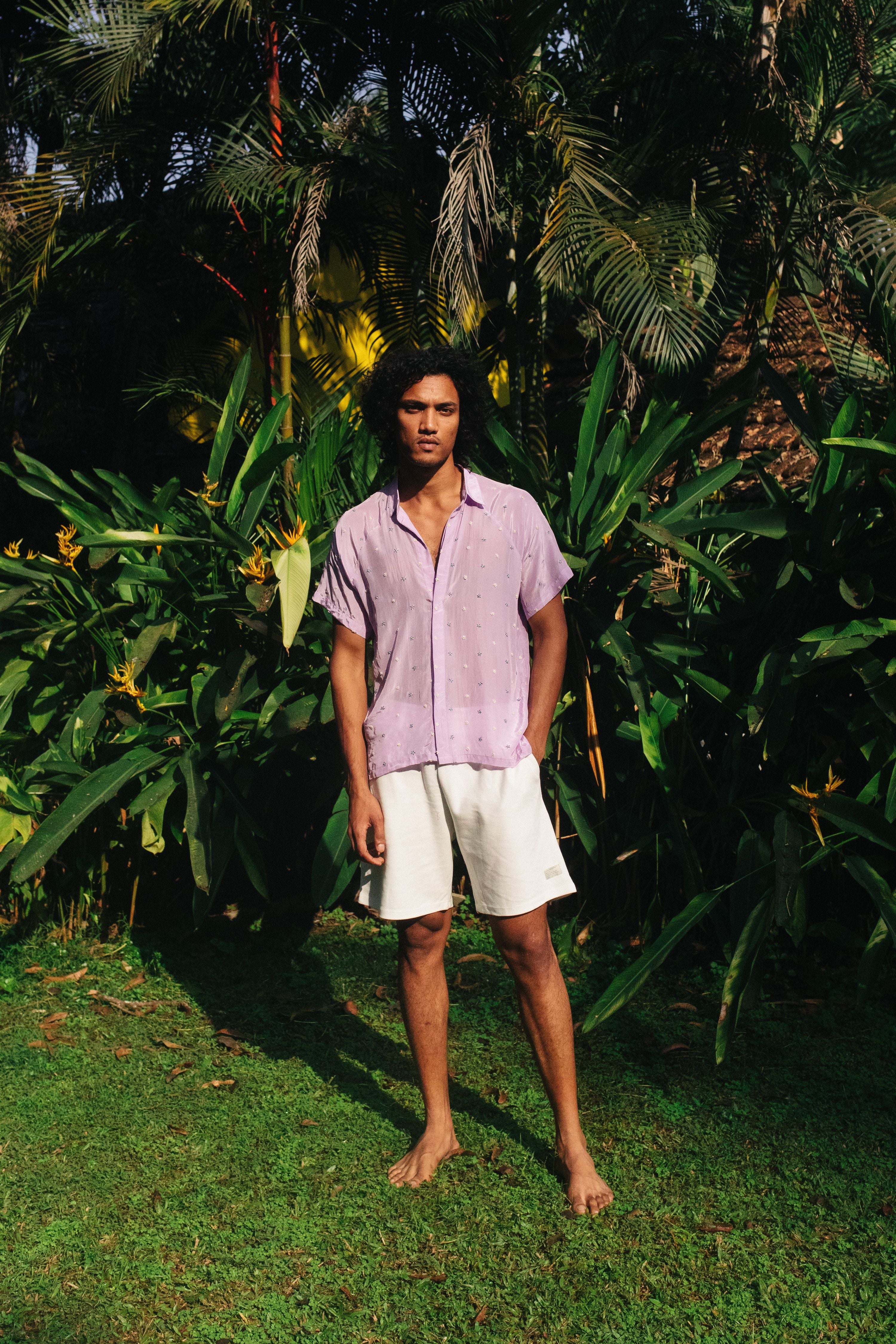 Lavender Shirt With Hand Embroidery-Resortwear-izsi-IZSI
