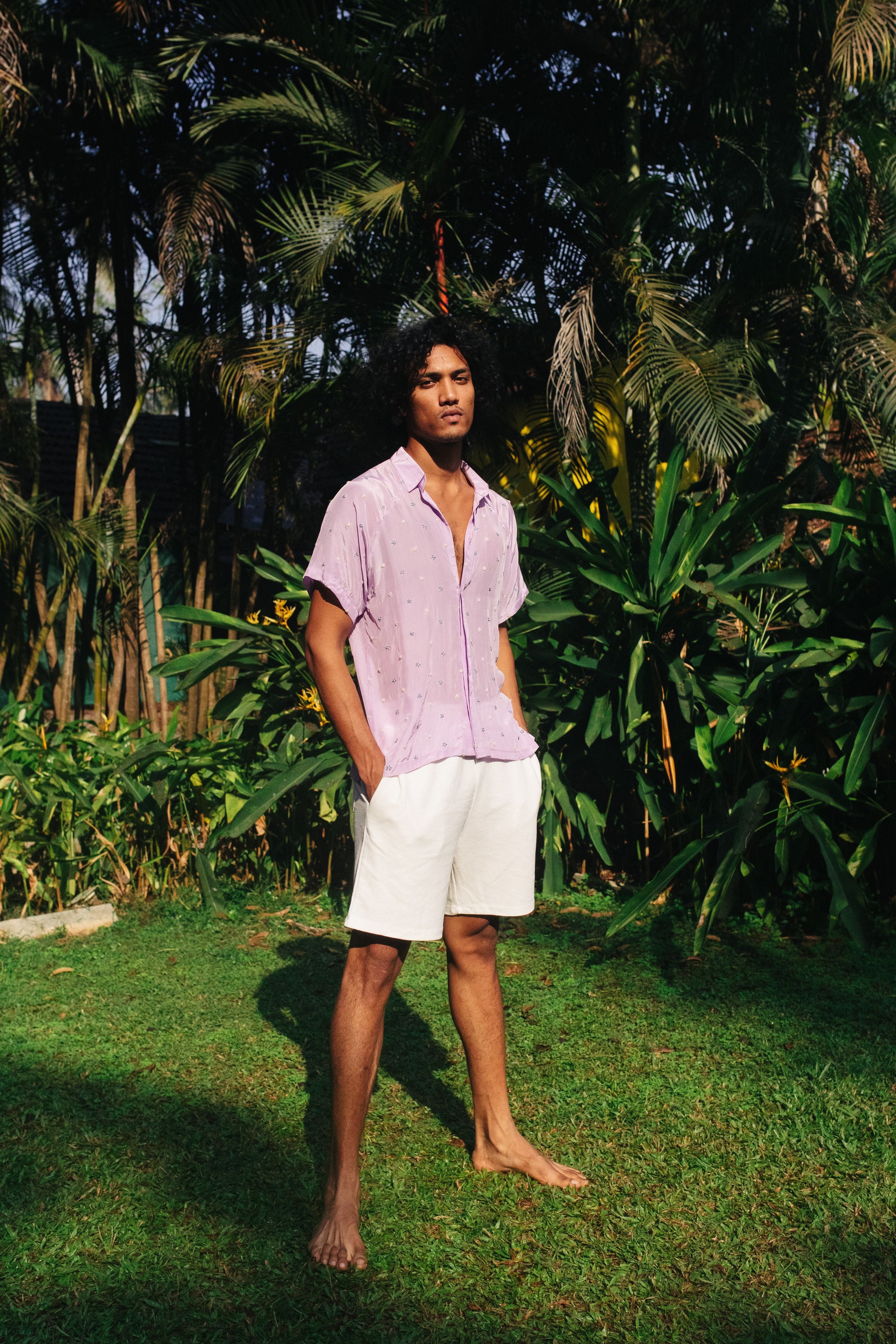 Lavender Shirt With Hand Embroidery