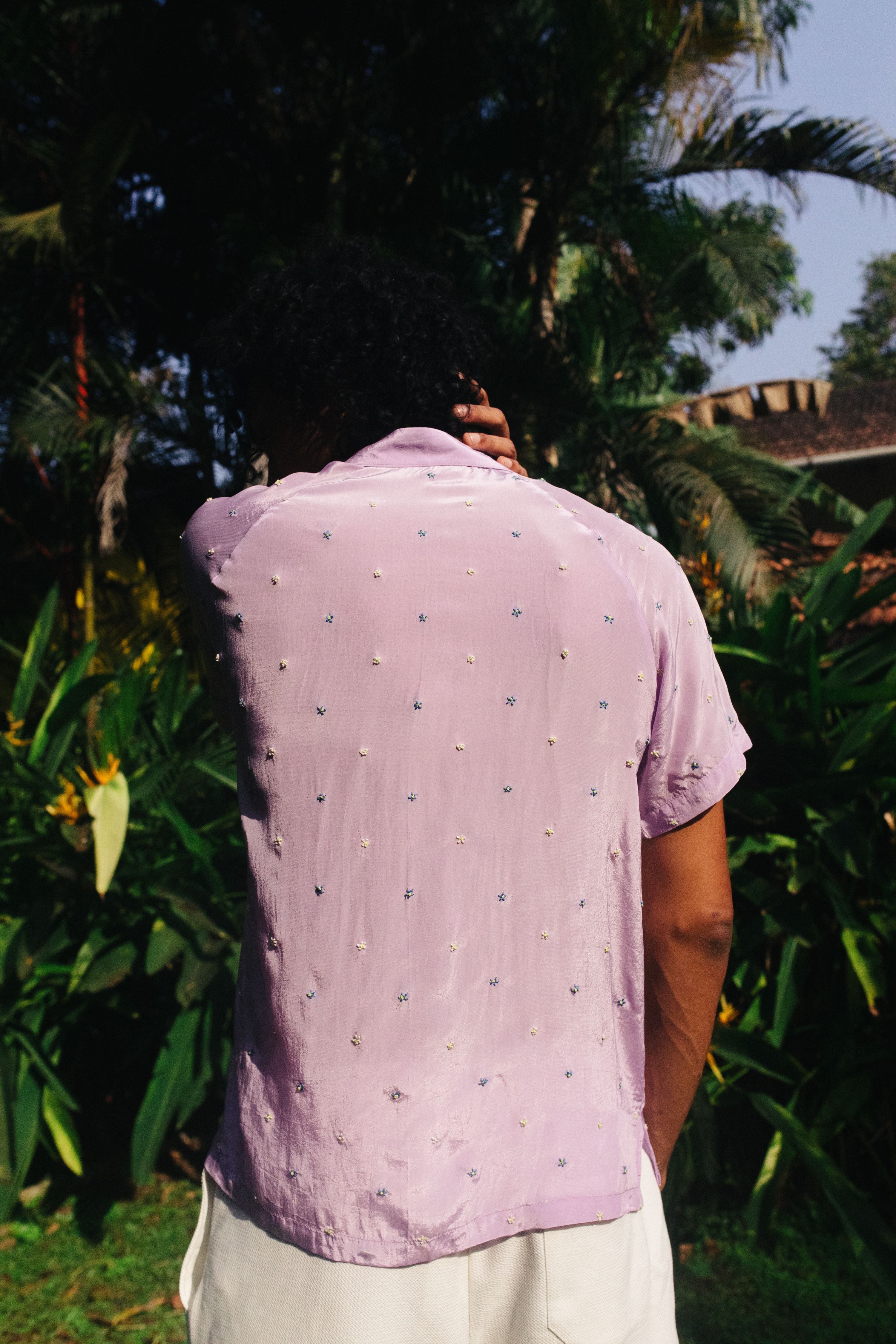 Lavender Shirt With Hand Embroidery