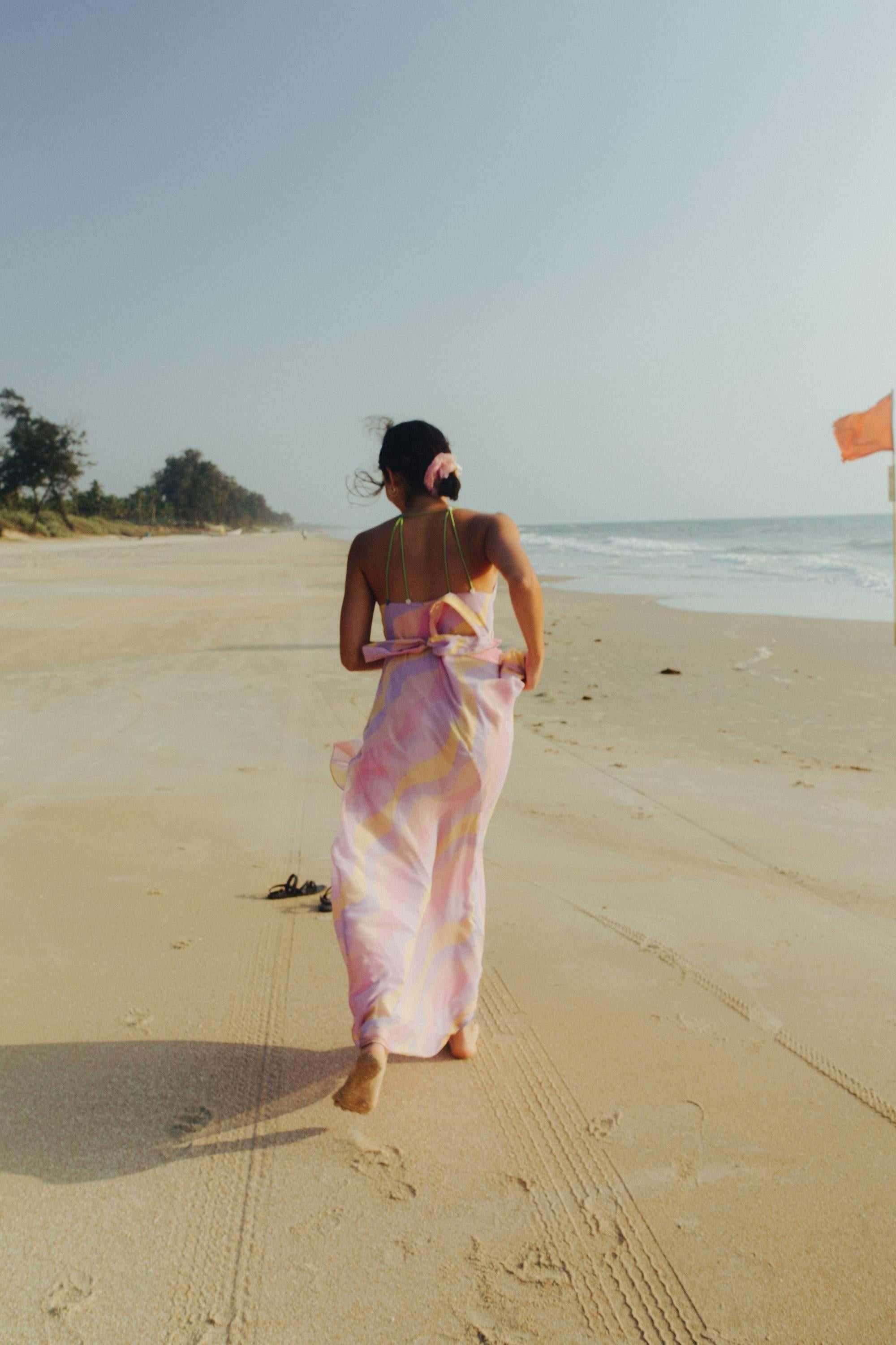 Jasmine Wave Wrap Dress With Hand Crochet Flower Straps