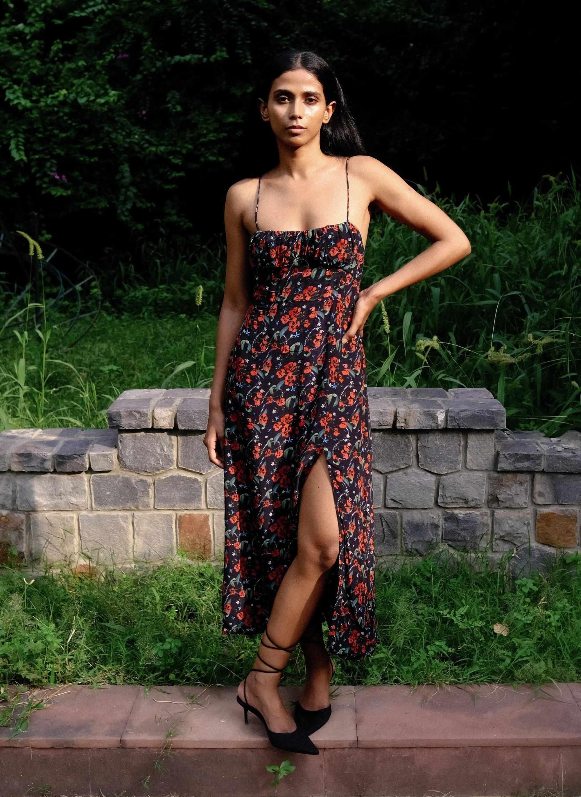 Royal Poinciana Ruched Bust slip dress-izsi-IZSI